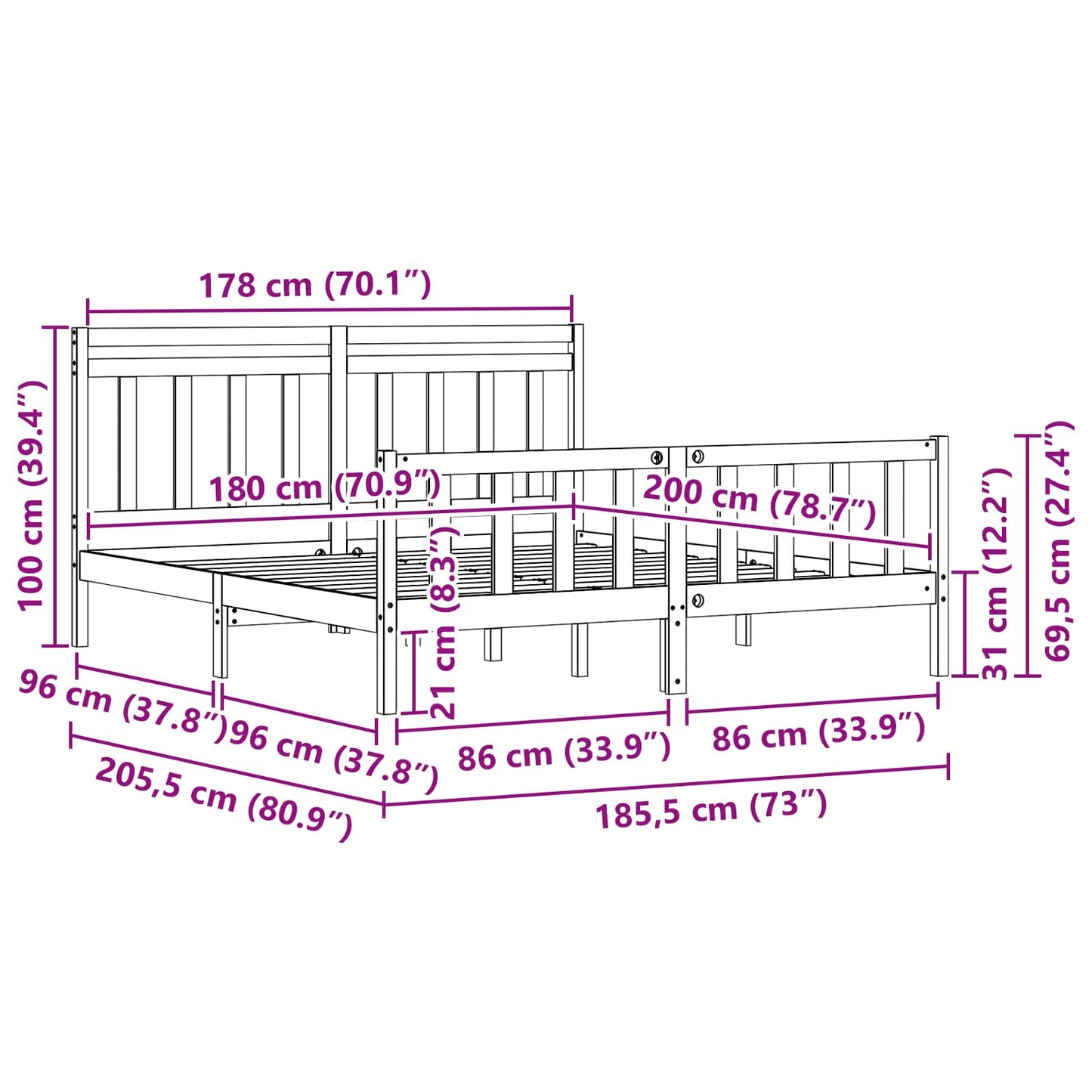 Ágykeret fejtámlával 2 pcs Faggyú barna 205,5 x 185,5 x 100 cm