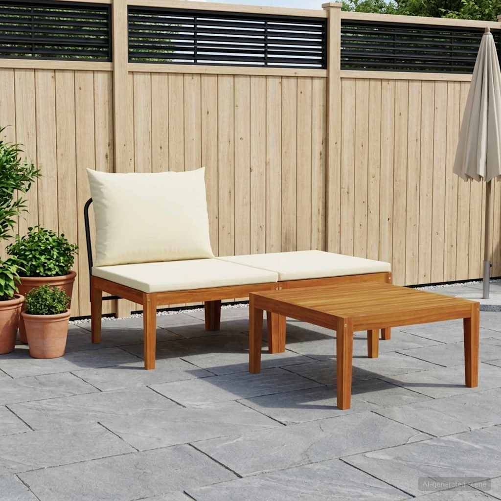3 pcs Kerti Lounge Szett Párnákkal Tömör akáciafa és kötél
