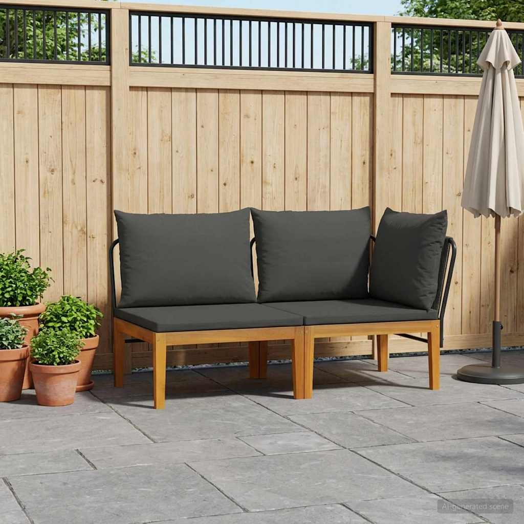 2 pcs Kerti Lounge Szett Párnákkal Tömör akáciafa és kötél