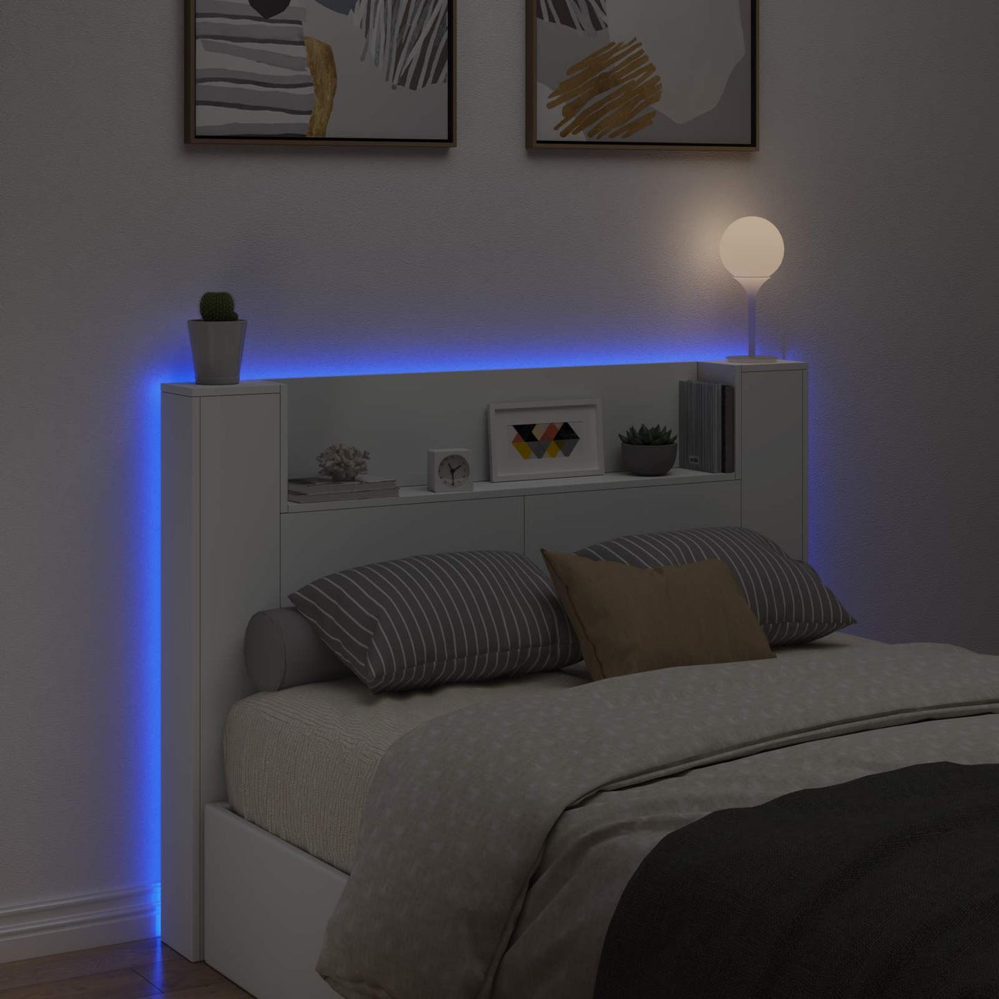 LED-es Fejtámla Szekrény Fehér Szerelt Fa