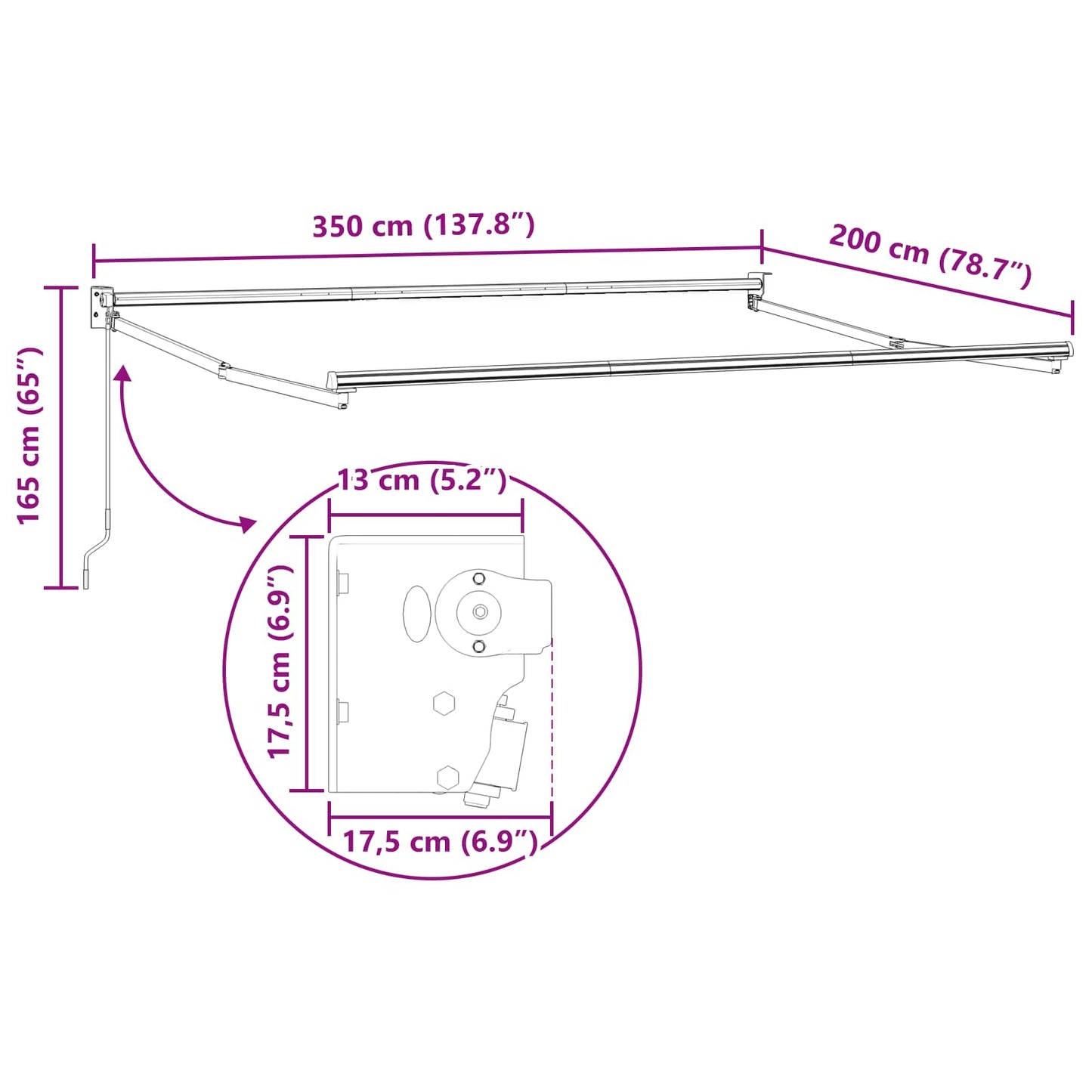 Behúzható napellenző Burgundi 3,5 x 2 m