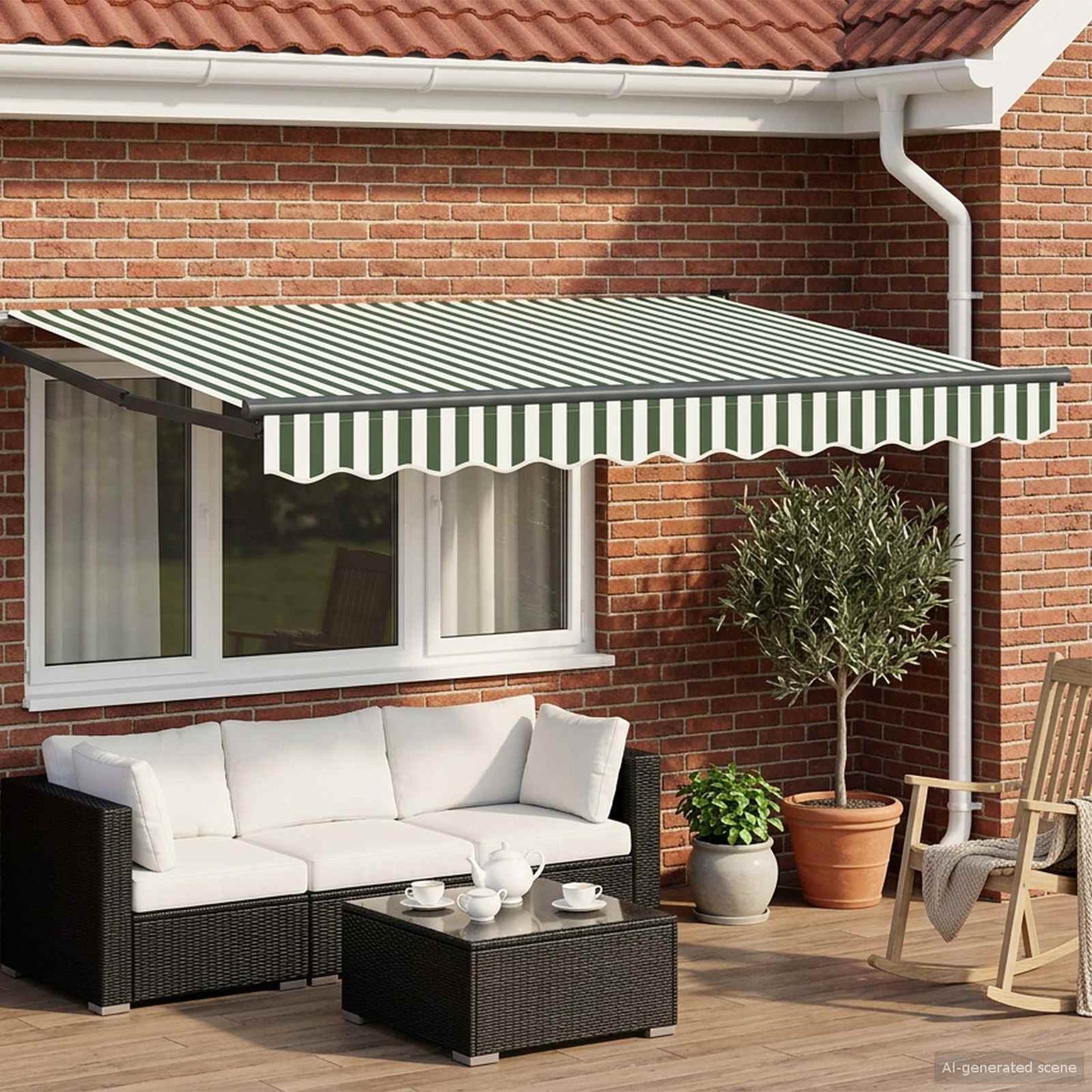 Elektromos Kihúzható Napernyő Zöld és Fehér 2,5 x 2 m