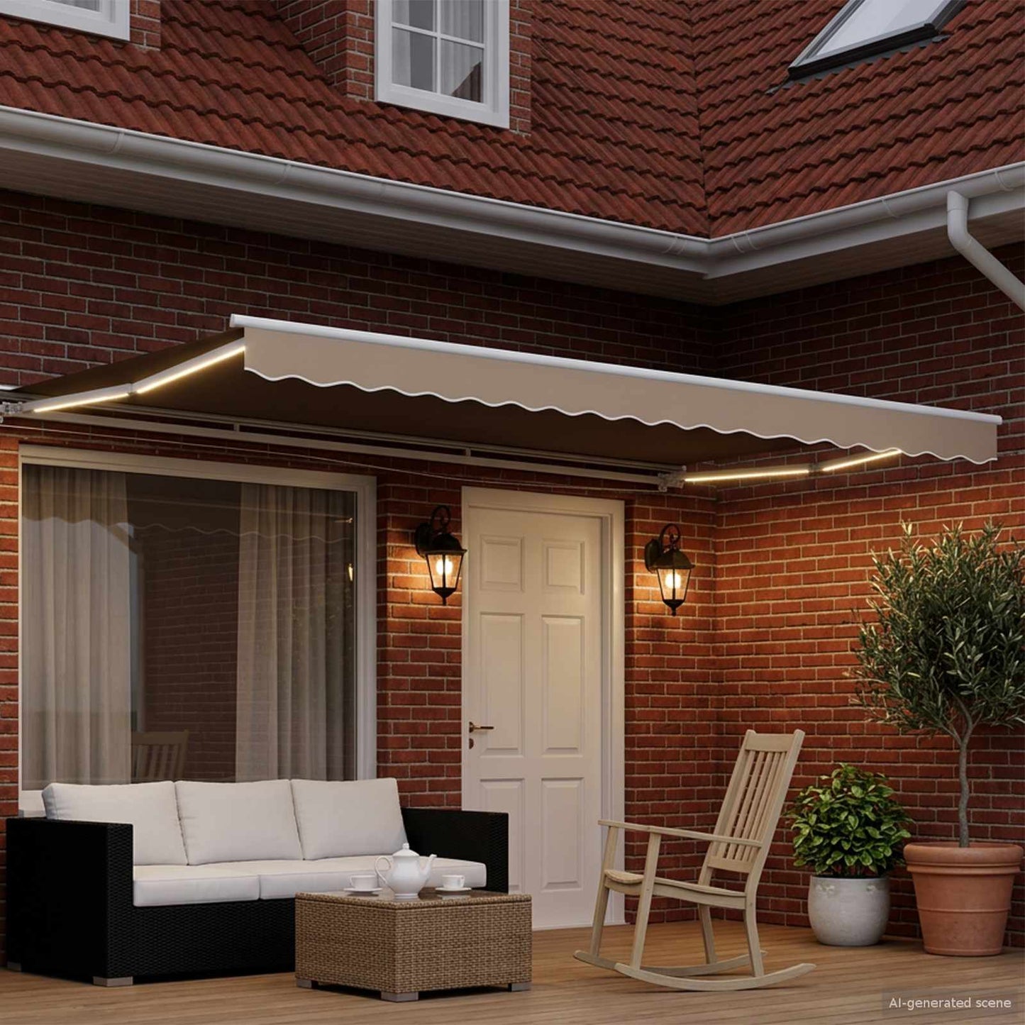 Kézi napellenző keret LED világítással Beige és Fehér 5 × 3,5 m