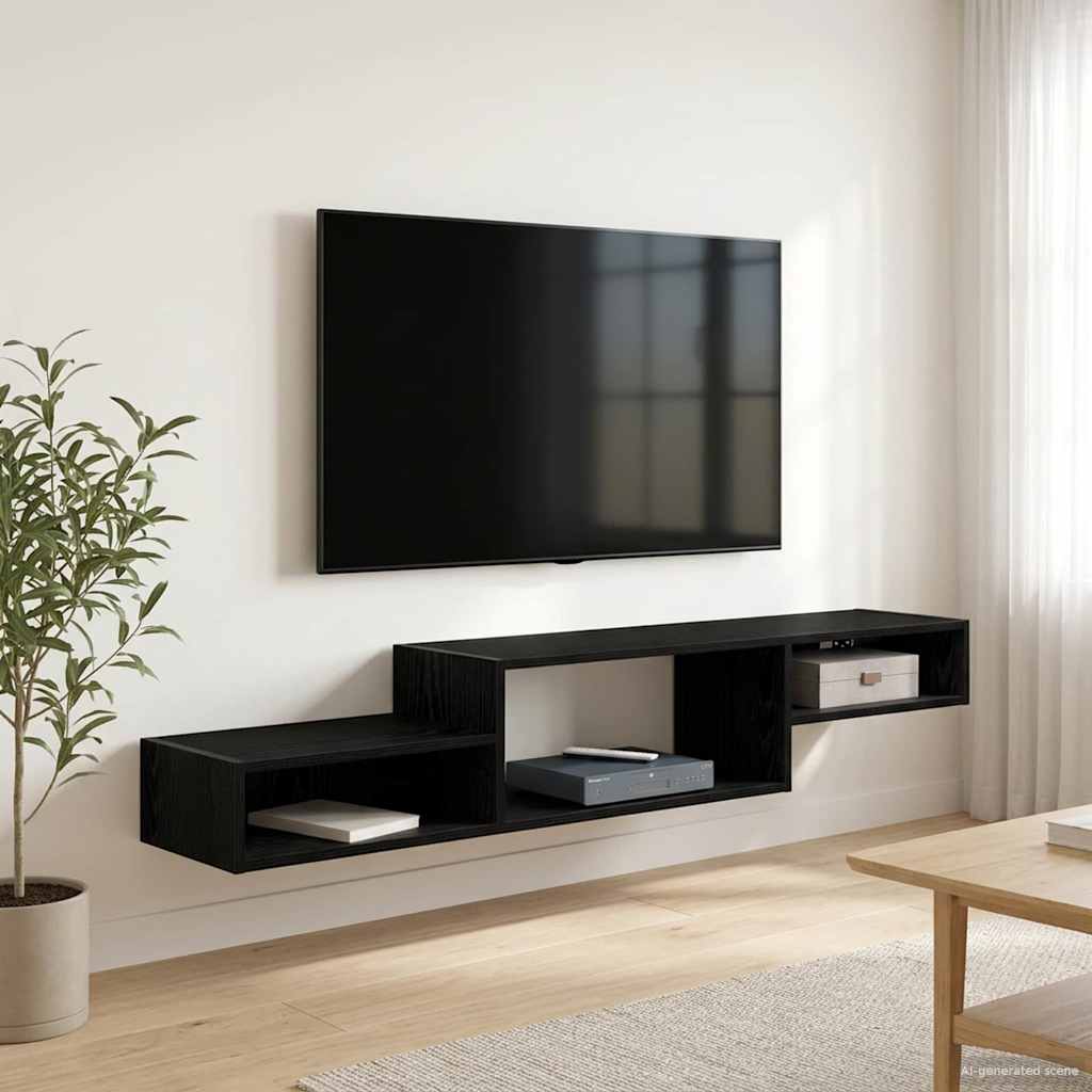 Falsítható TV Szekrény Falra szerelhető Fekete Tölgy