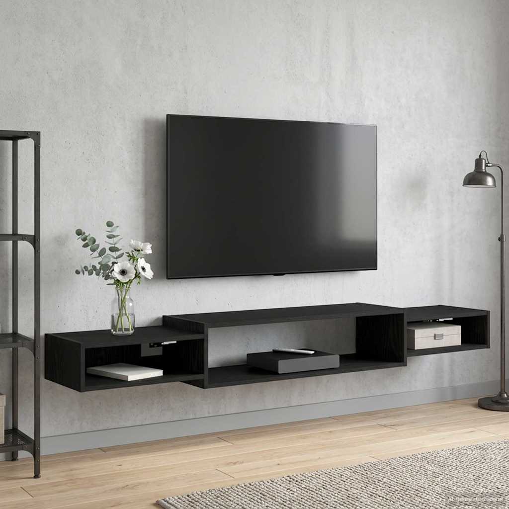 Falsítható TV Szekrény Falra szerelhető Fekete Tölgy