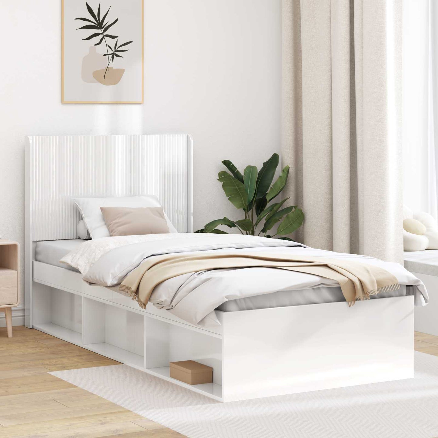 Fejtámla Magasfényű Fehér Szerelt Fa
