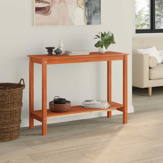 Konzolasztal polcokkal Viaszbarna 110 x 40 x 80 cm Tömör fenyő