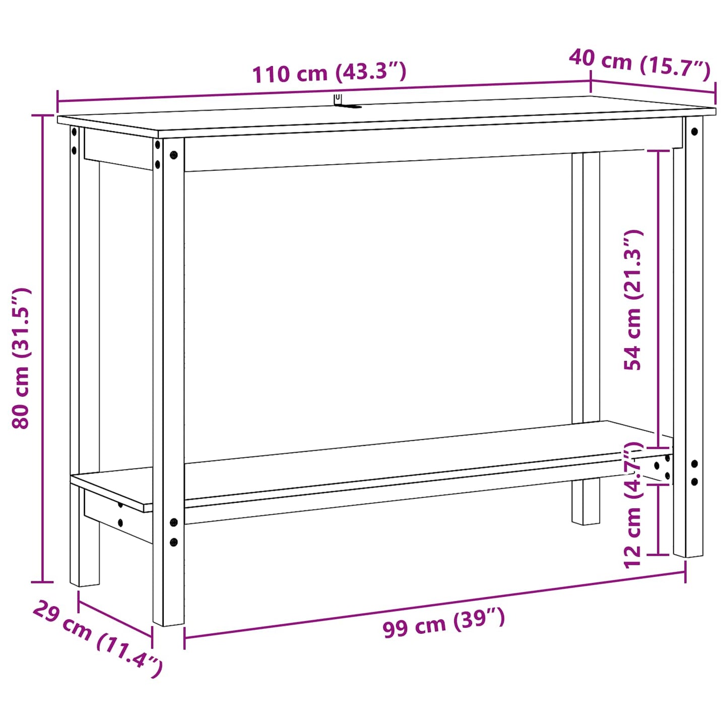 Konzolasztal polcokkal Viaszbarna 110 x 40 x 80 cm Tömör fenyő
