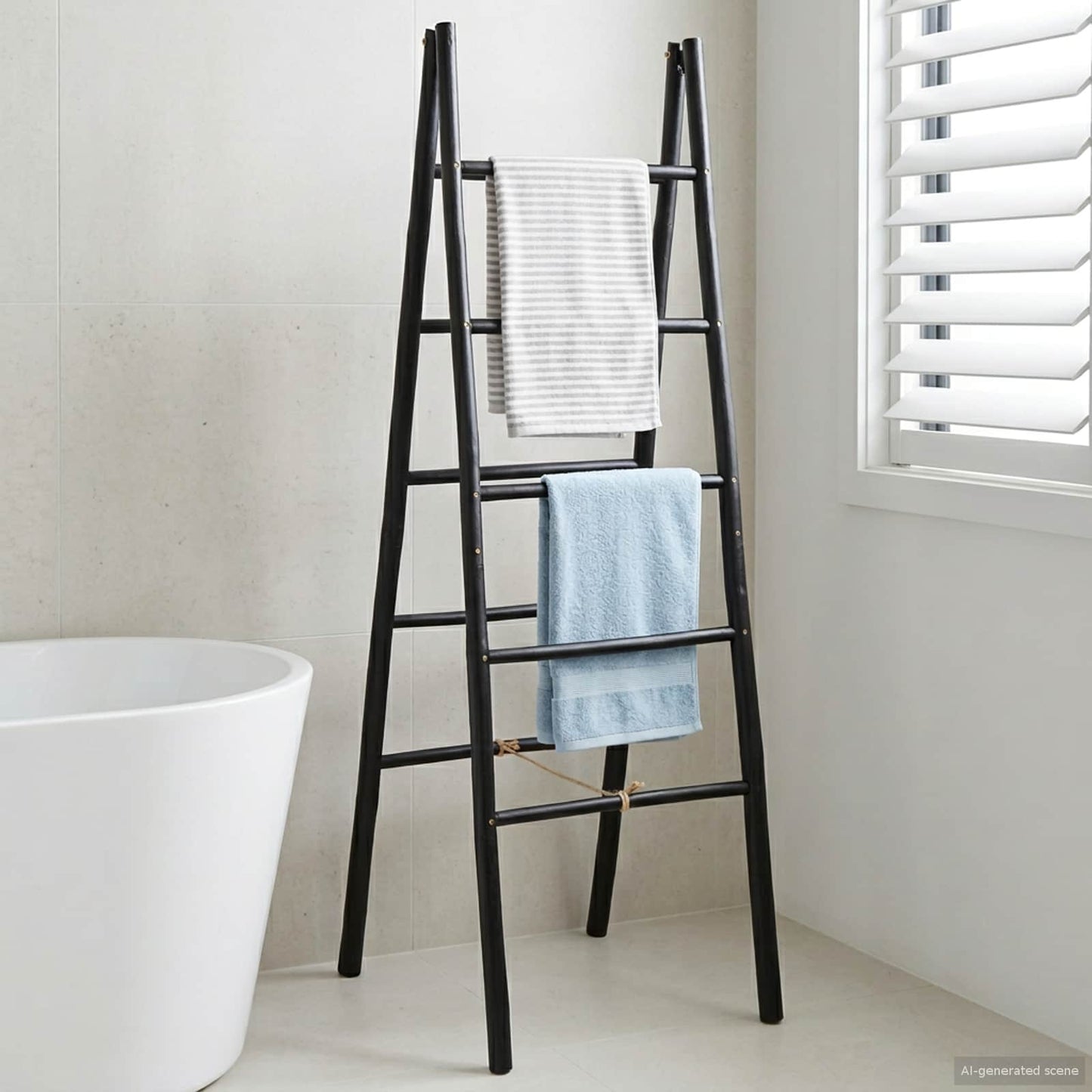 Kétoldalas takaró létra Fekete 50 x 50 x 159 cm Bambusz