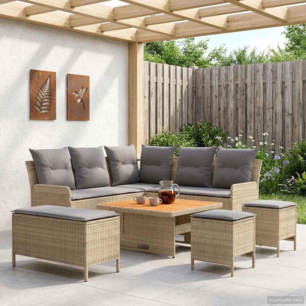Bútor szettek 7 db Beige és Világosszürke PE Rattan