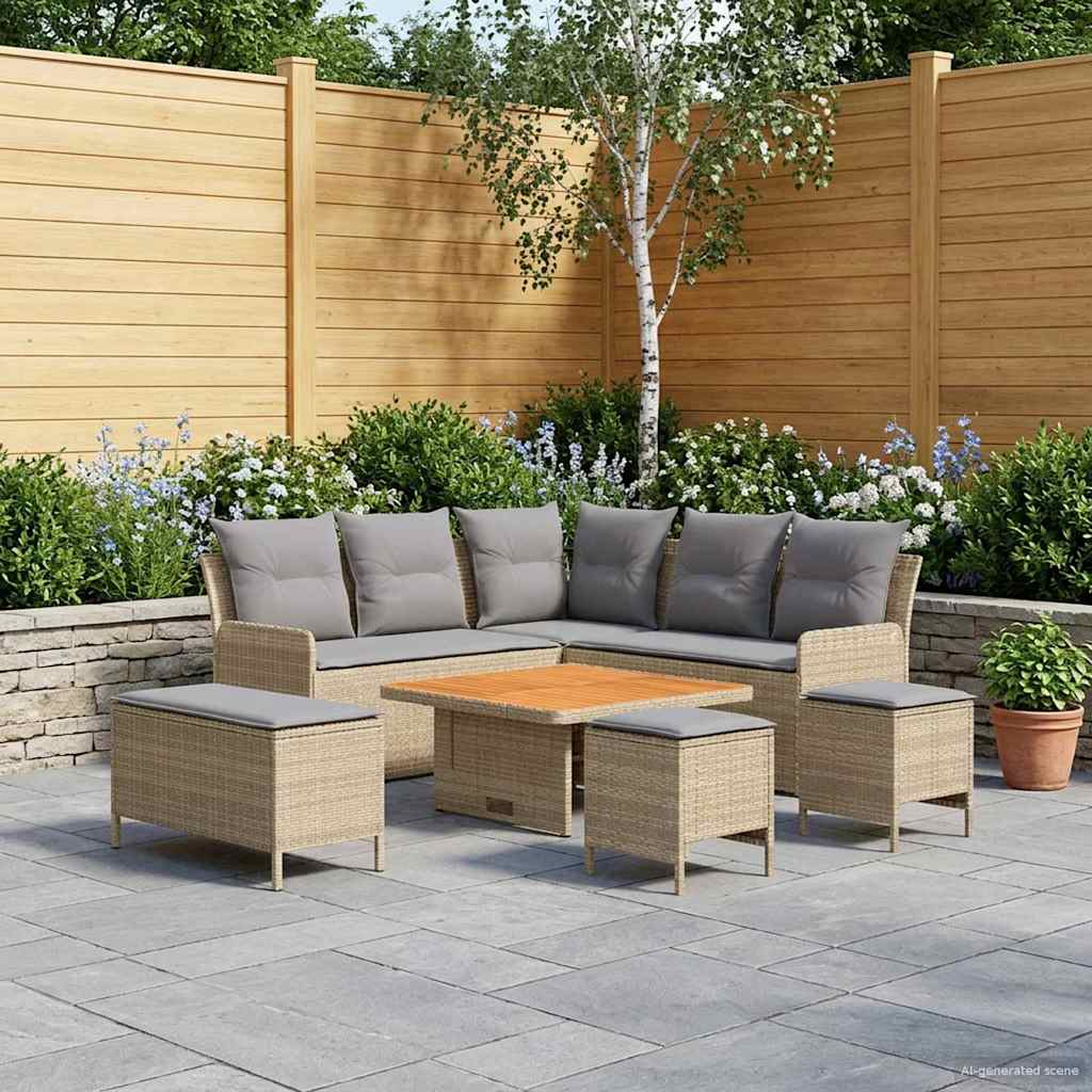Bútor szettek 7 db Beige és Világosszürke PE Rattan