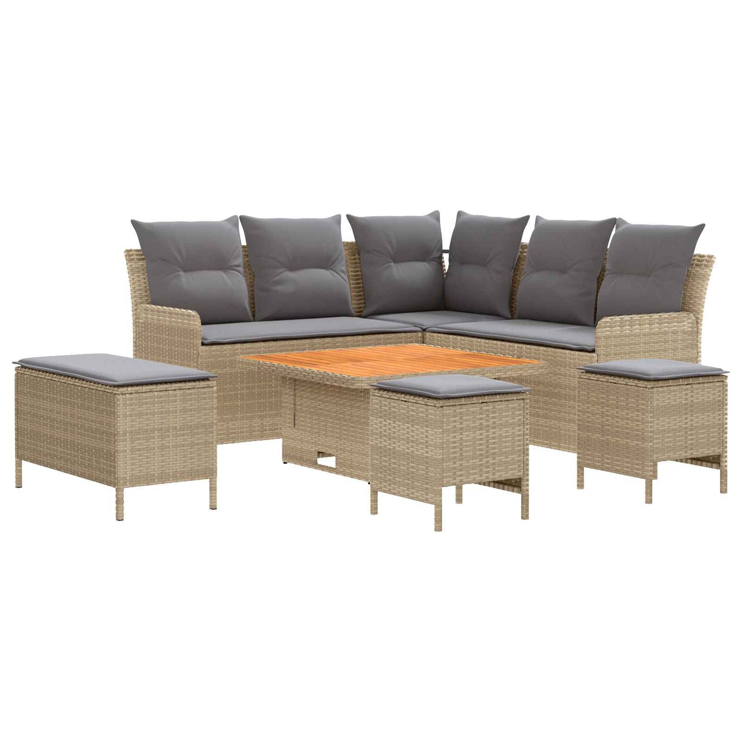 Bútor szettek 7 db Beige és Világosszürke PE Rattan