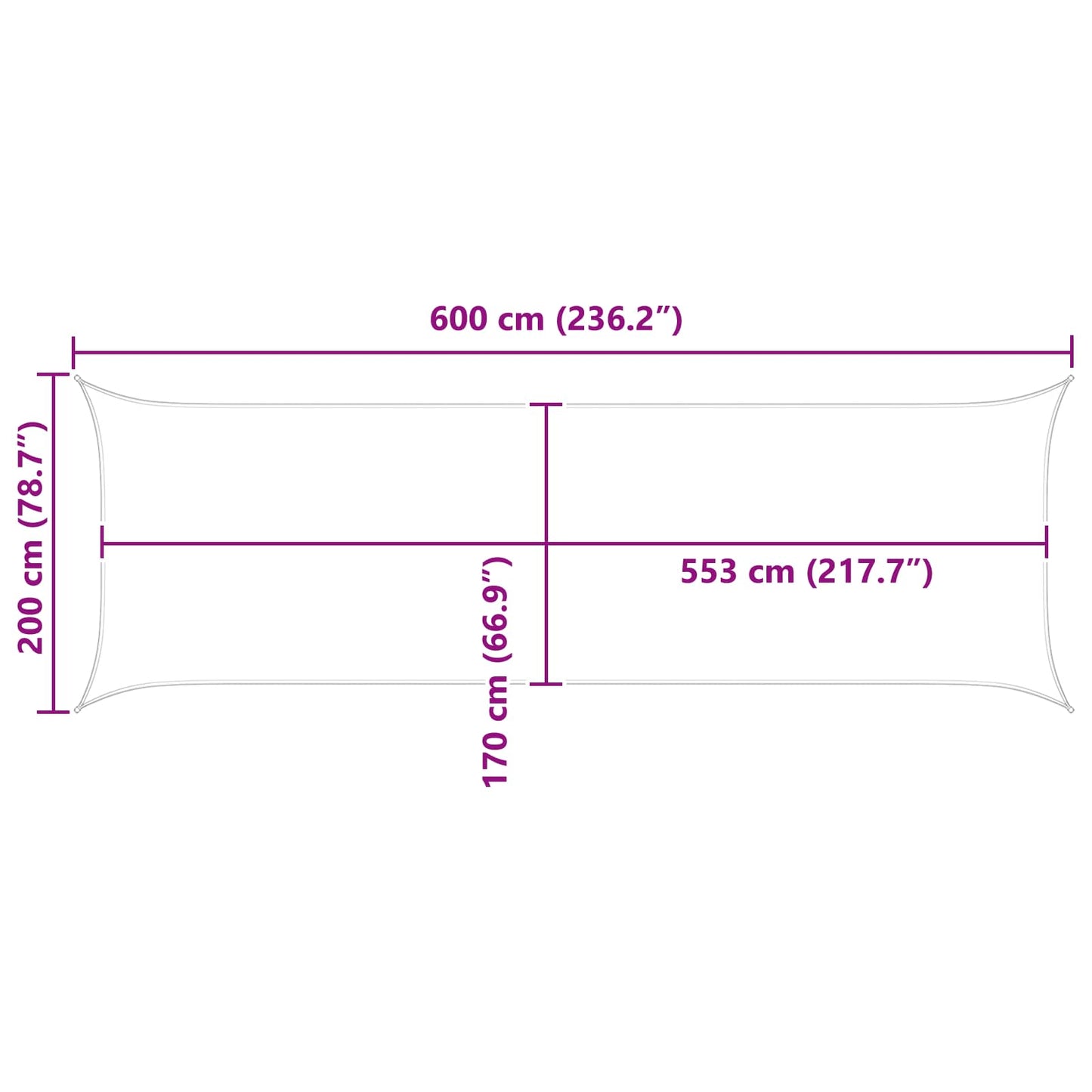 Napernyő vitorla 6 x 2 m PU bevonatú oxford
