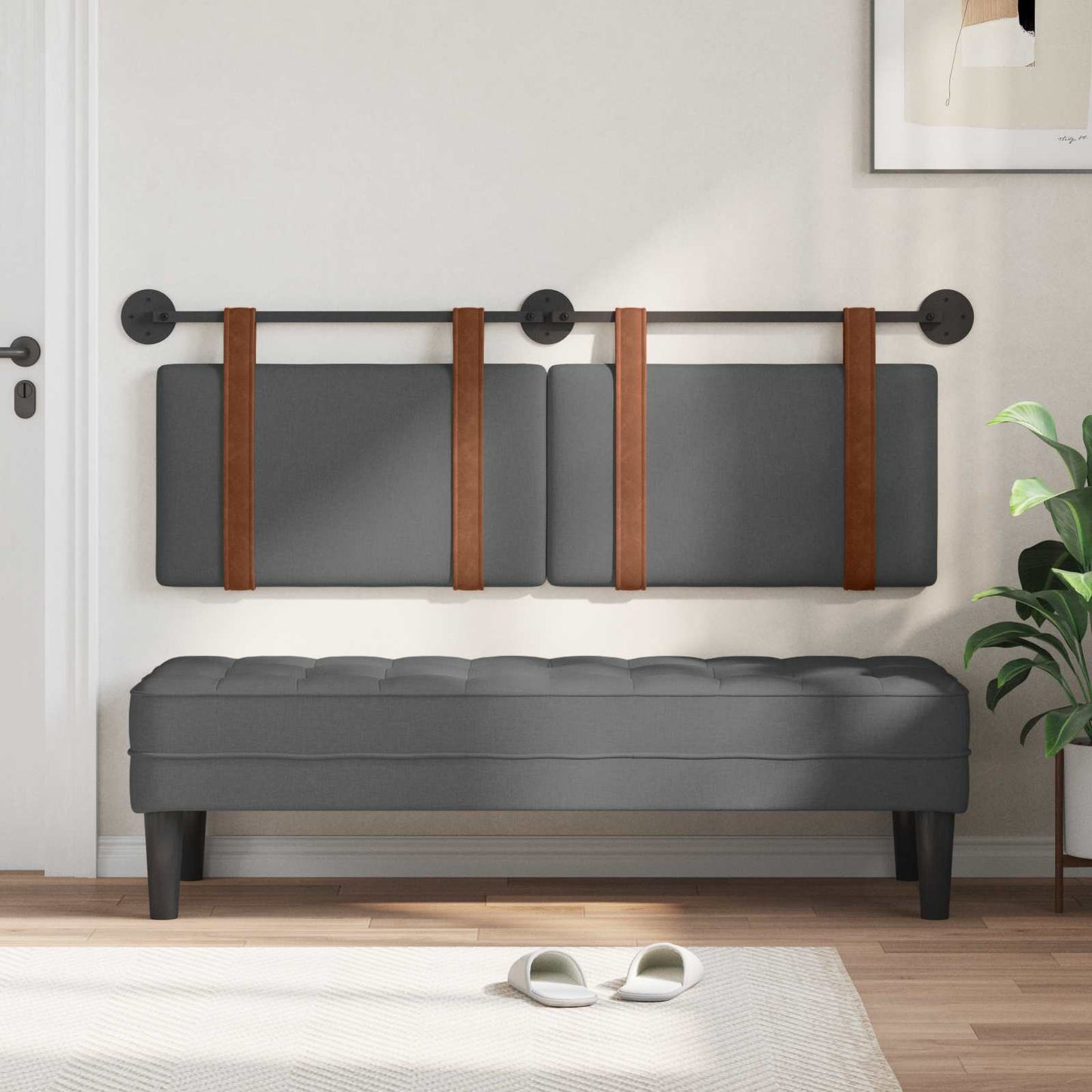 Fali Fejtámla Egyszínű Sötétszürke 130 x 55 x 5 cm Antik PU