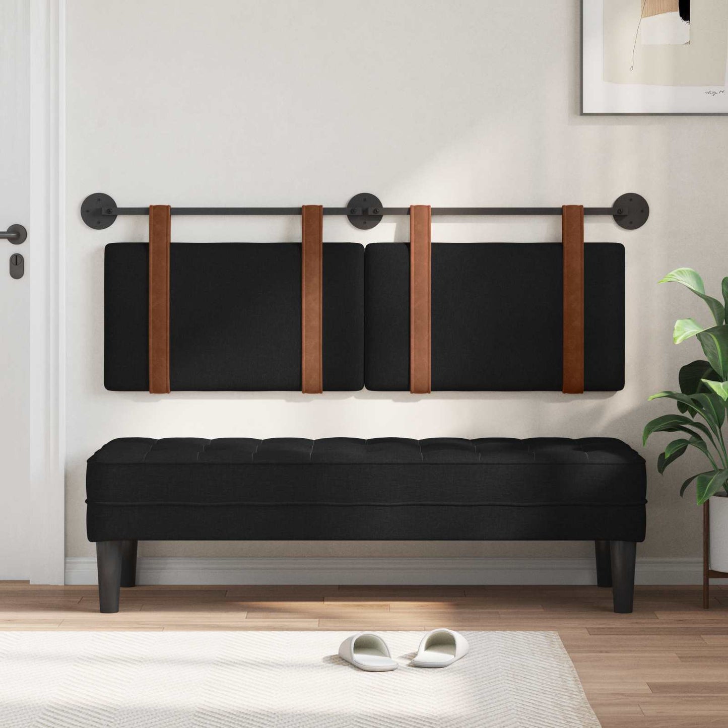 Fali Fejtámla Falra szerelhető Fekete 130 x 55 x 5 cm Antik PU