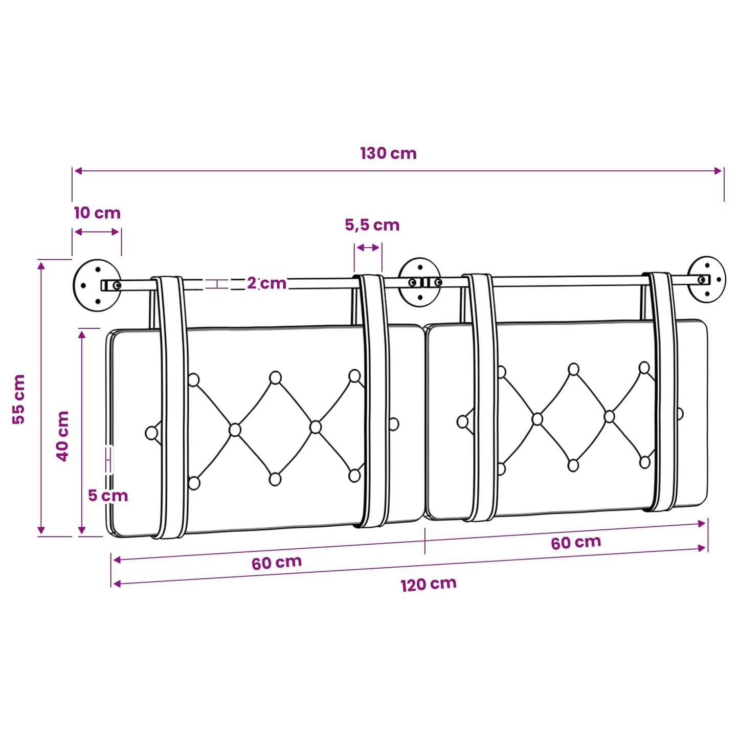Függesztett ágyfej Fekete Bársony