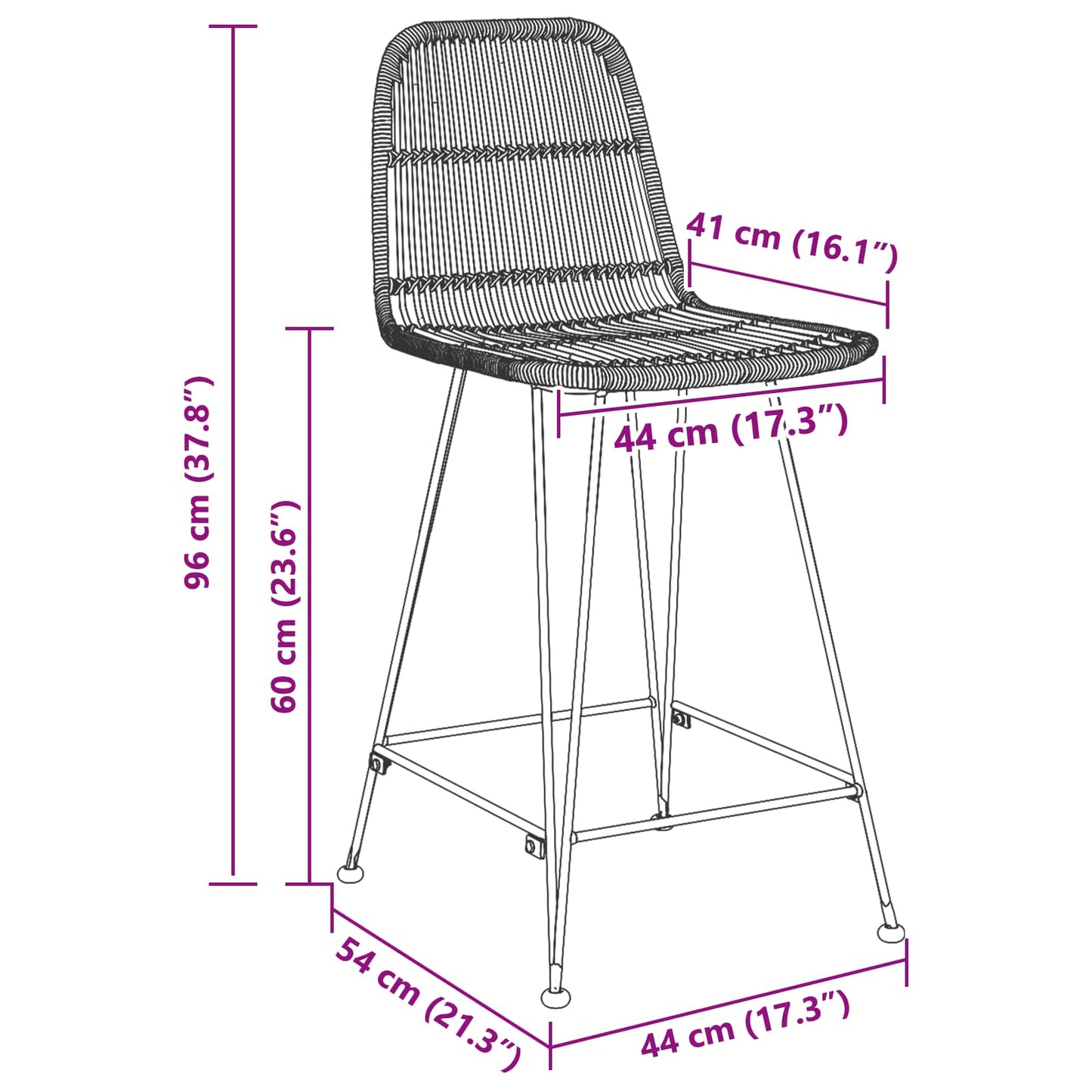 Bárszék 2 pcs Természetes 44 x 54 x 96 cm Rattan és acél