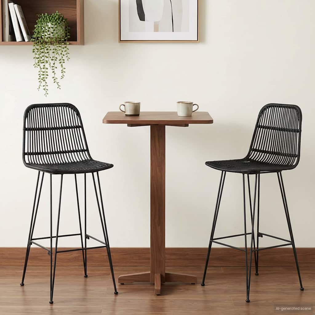 Bárszék 2 pcs Fekete 44 x 55 x 109 cm Rattan és acél