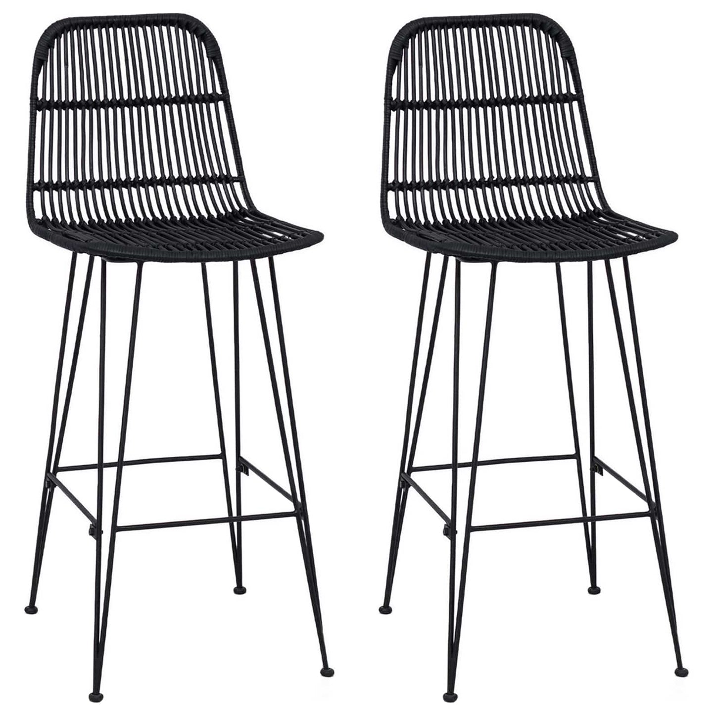 Bárszék 2 pcs Fekete 44 x 55 x 109 cm Rattan és acél