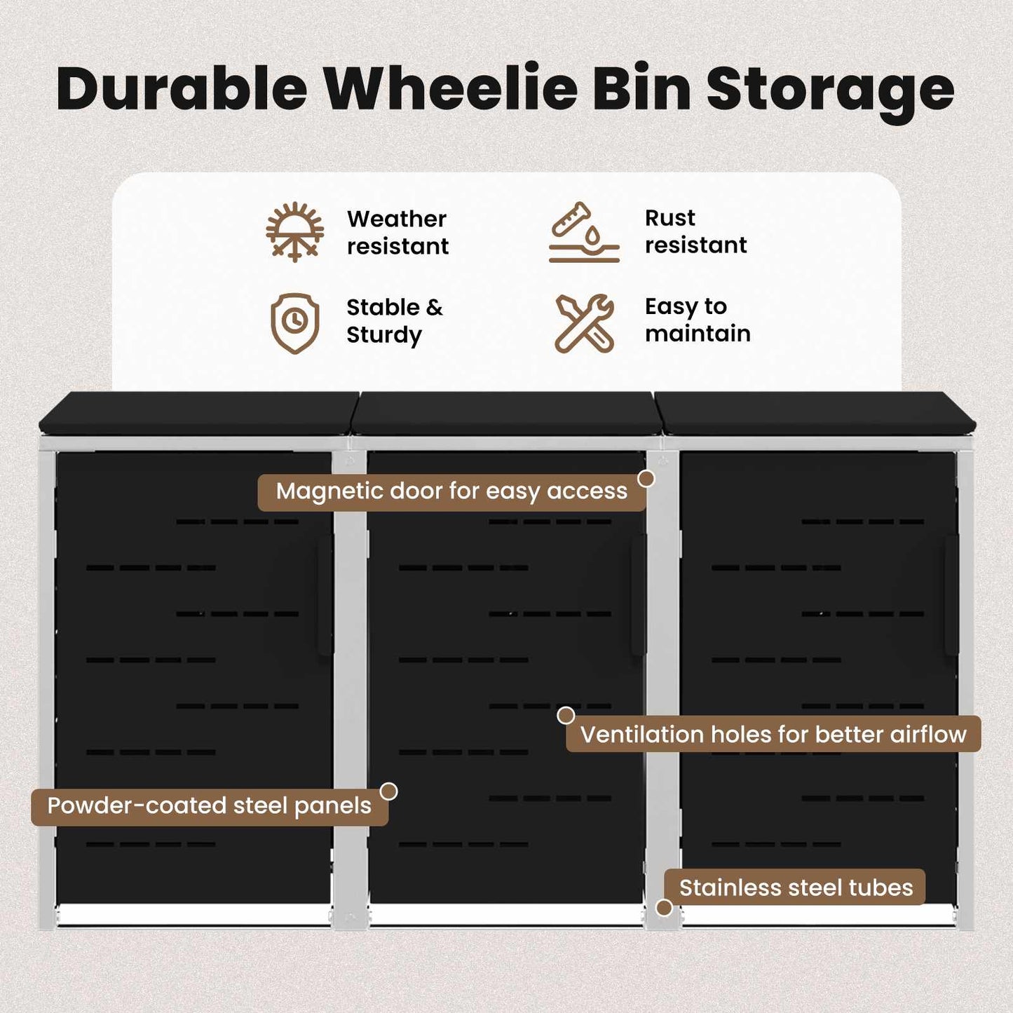 Kerekes Hulladékgyűjtő Tárolás for 3 Bins 240L Fekete