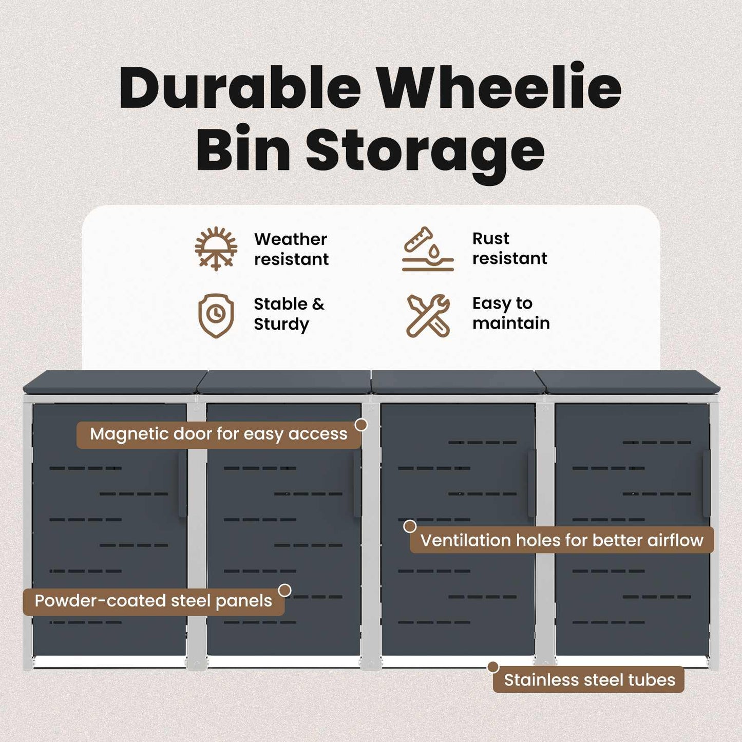 Kerekes Hulladékgyűjtő Tárolás for 4 Bins 240L Antracitszürke