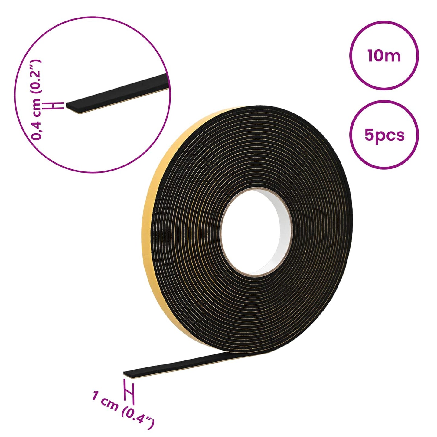 Öntapadó habszalag 5 pcs Fekete 10mm x 10m CR Hab