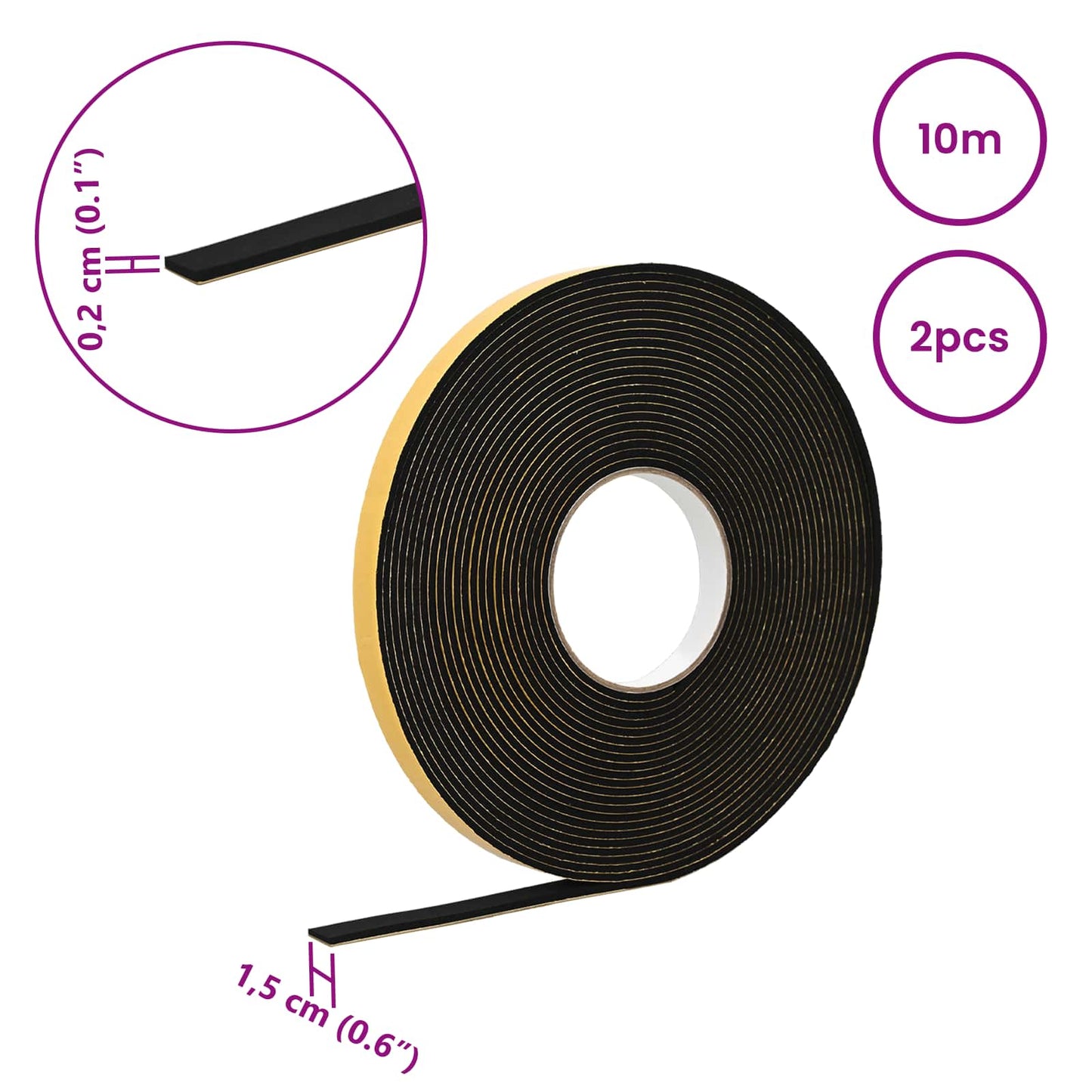 Öntapadó habszalag 2 pcs Fekete 15mm x 10m CR Hab