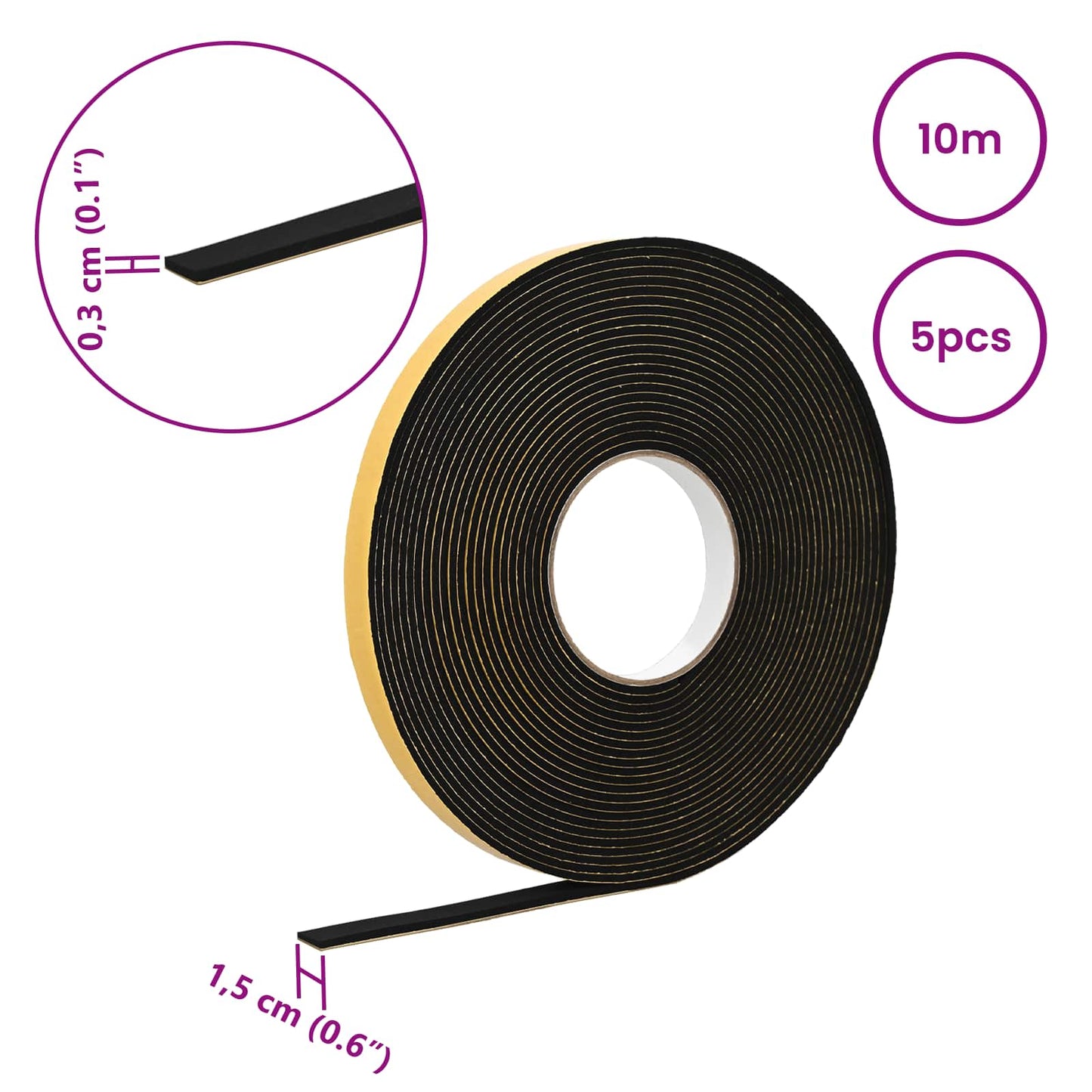 Öntapadó habszalag 5 pcs Fekete 15mm x 10m CR Hab