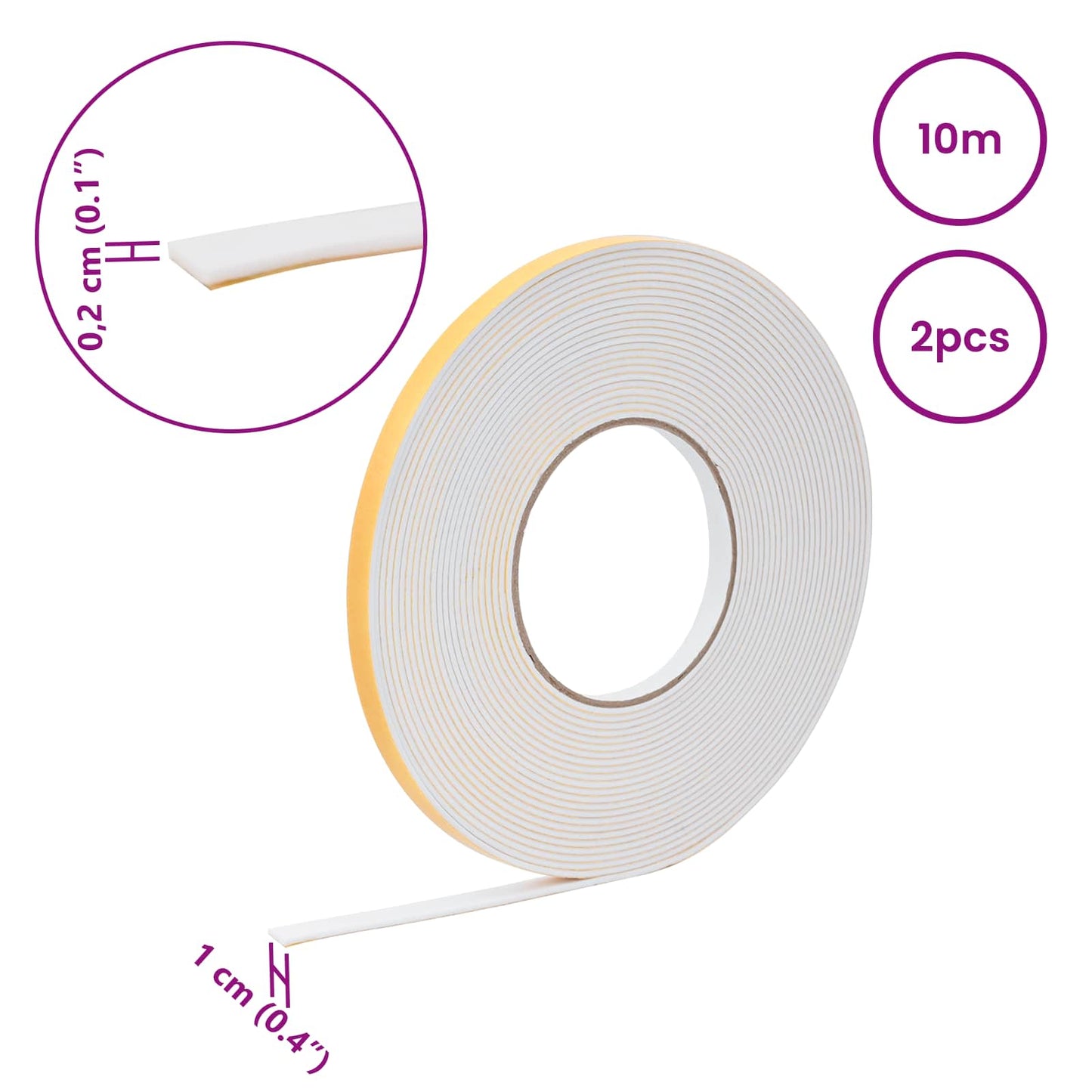 Öntapadó habszalag 2 pcs Fehér 10mm x 10m CR Hab