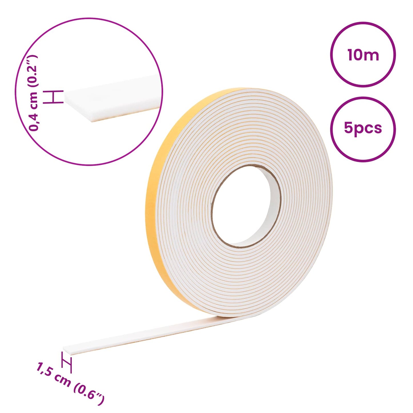Öntapadó habszalag 5 pcs Fehér 15mm x 10m CR Hab