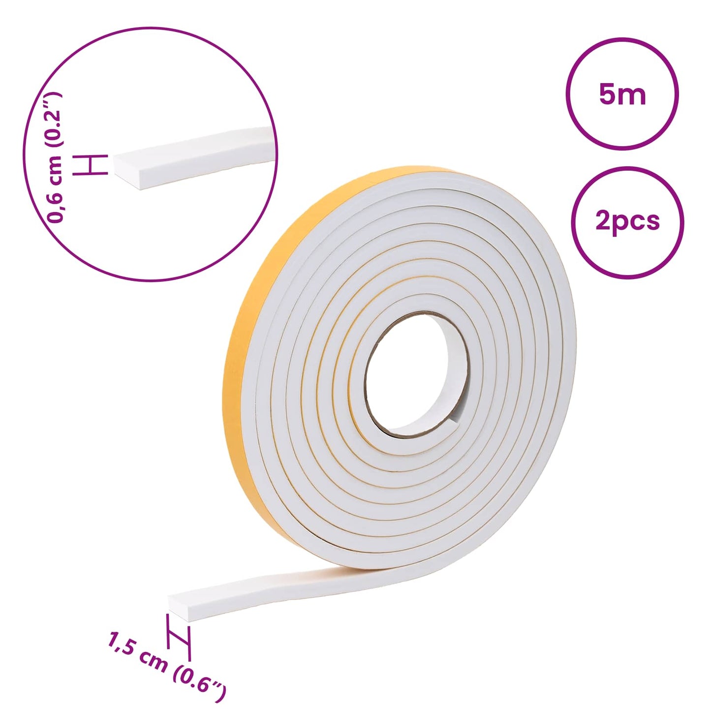 Öntapadó habszalag 2 pcs Fehér 15mm x 5m CR Hab