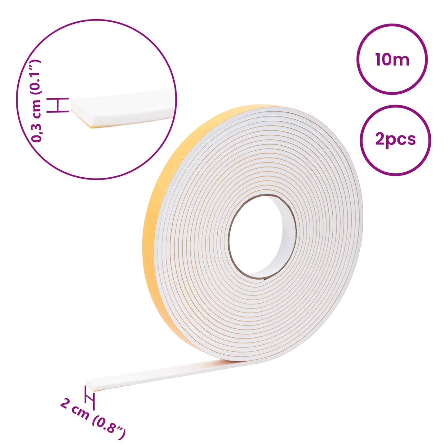 Öntapadó habszalag 2 pcs Fehér 20mm x 10m CR Hab