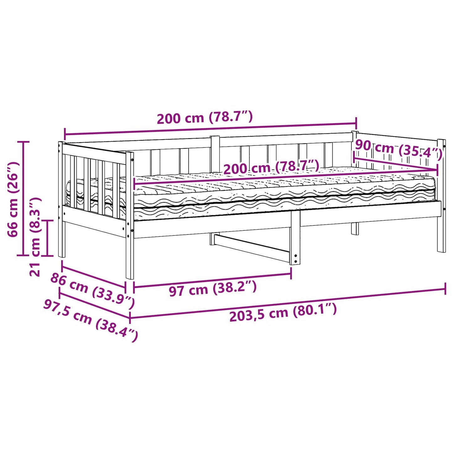 Nappali ágy matracmal Wax Barna és Fehér 90 x 200 cm