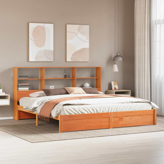 Ágykeret tároló fejtámlával Viaszbarna 200 x 200 cm Tömör fenyő