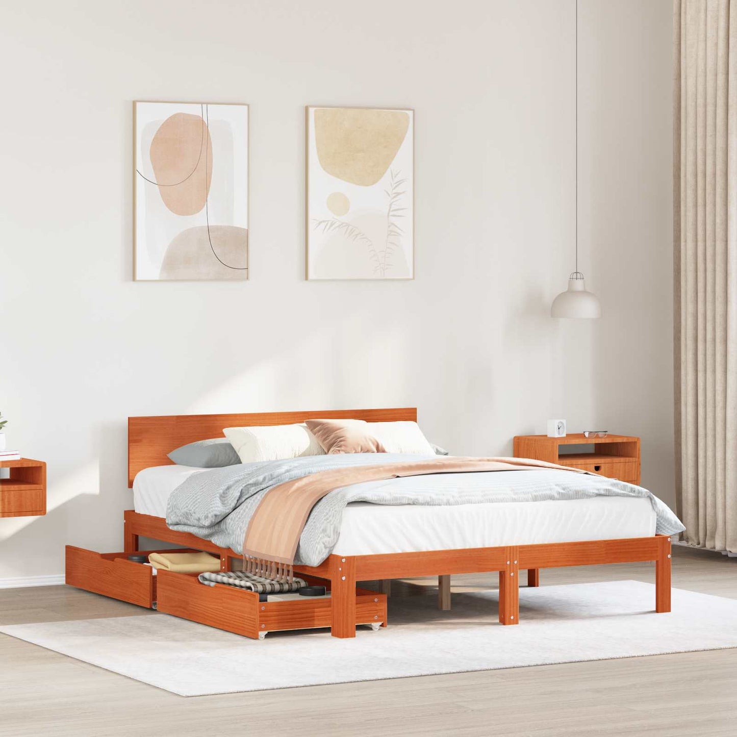 Ágykeret fejtámlával fiókkal 3 pcs Faggyú barna Tömör fenyőfa