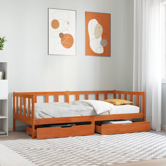 Nappaliágy fejtámlával fiókkal 3 pcs Faggyú barna Tömör fenyőfa