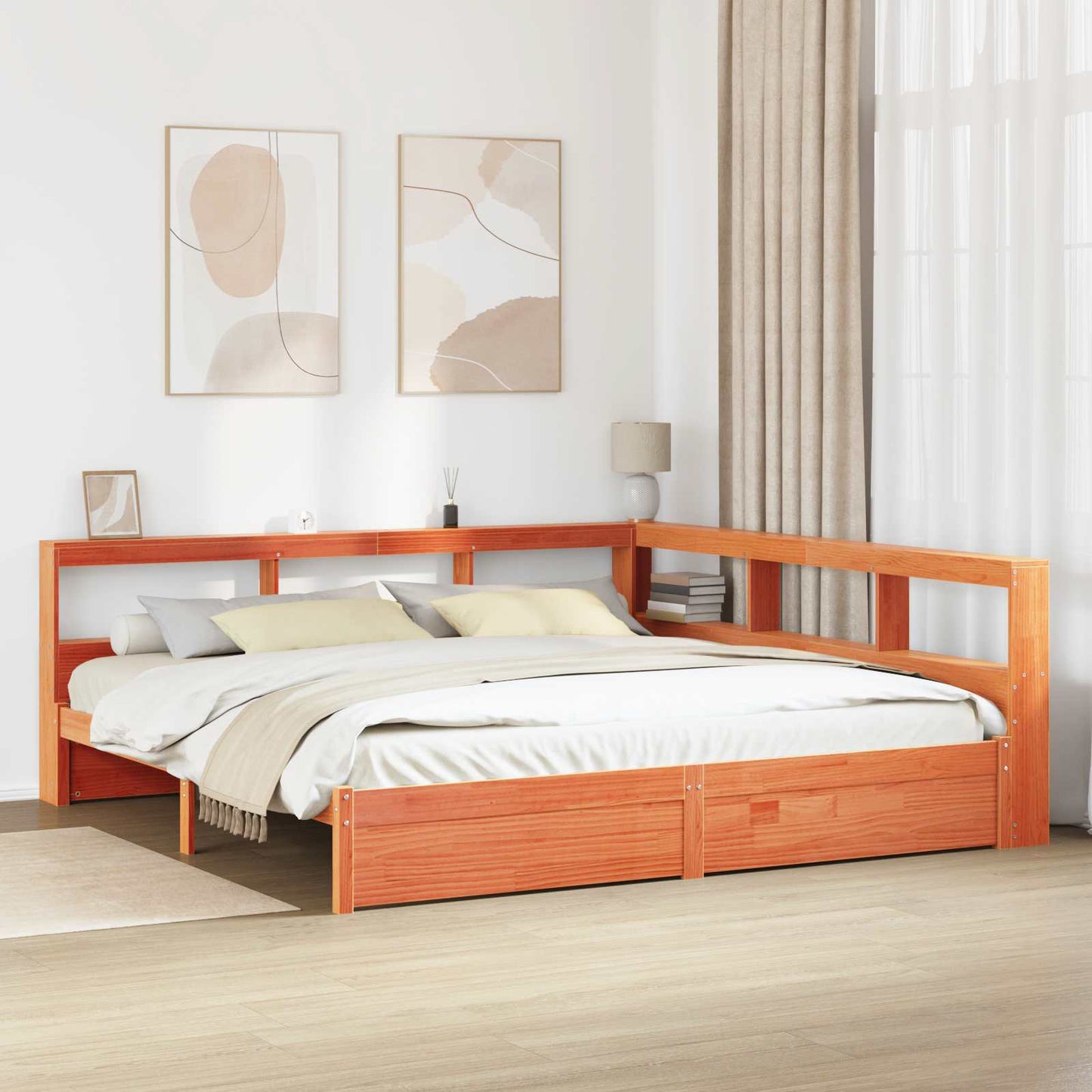 Könyvespolcos Ágy 2 pcs Faggyú barna 200 x 200 cm Tömör fenyőfa