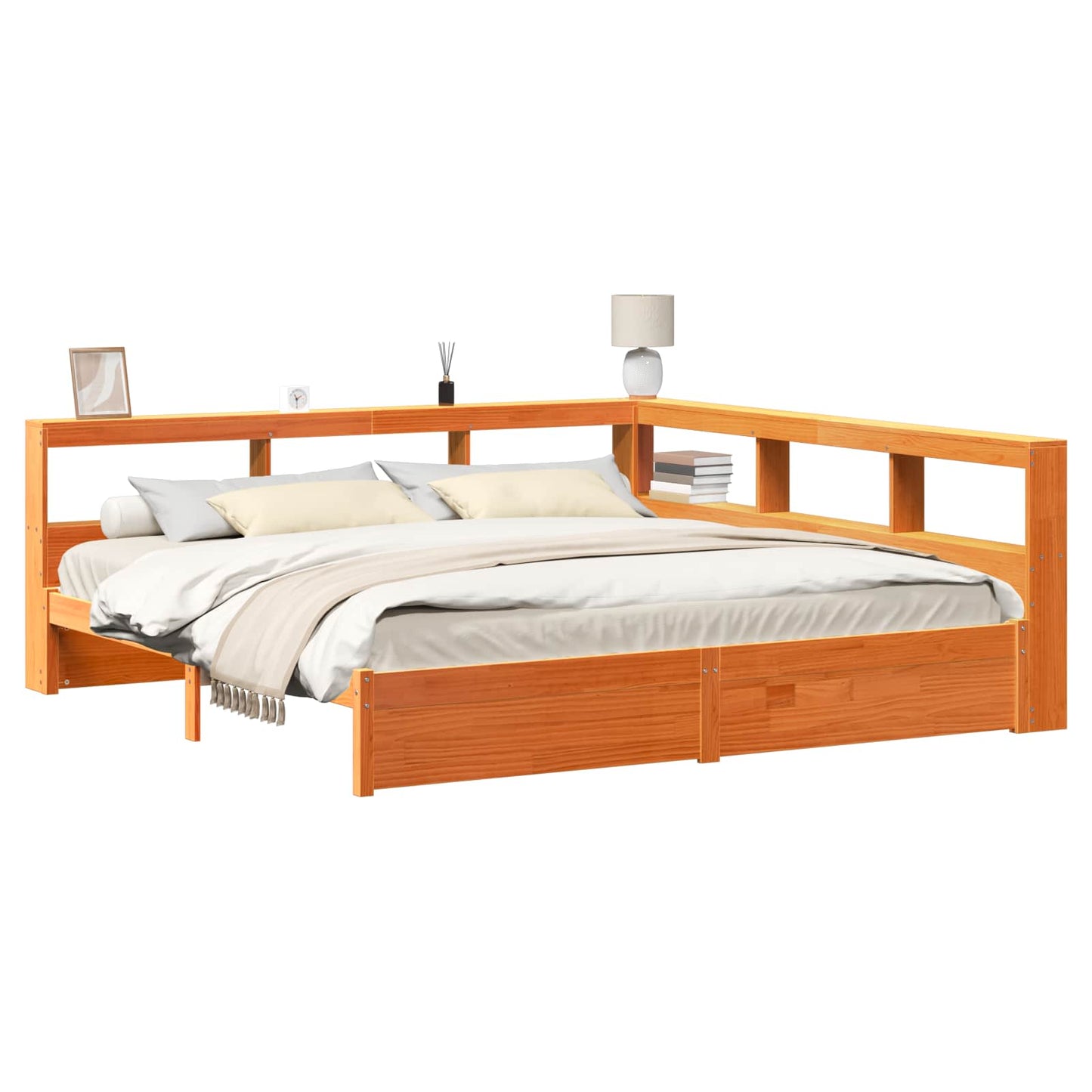 Könyvespolcos Ágy 2 pcs Faggyú barna 200 x 200 cm Tömör fenyőfa