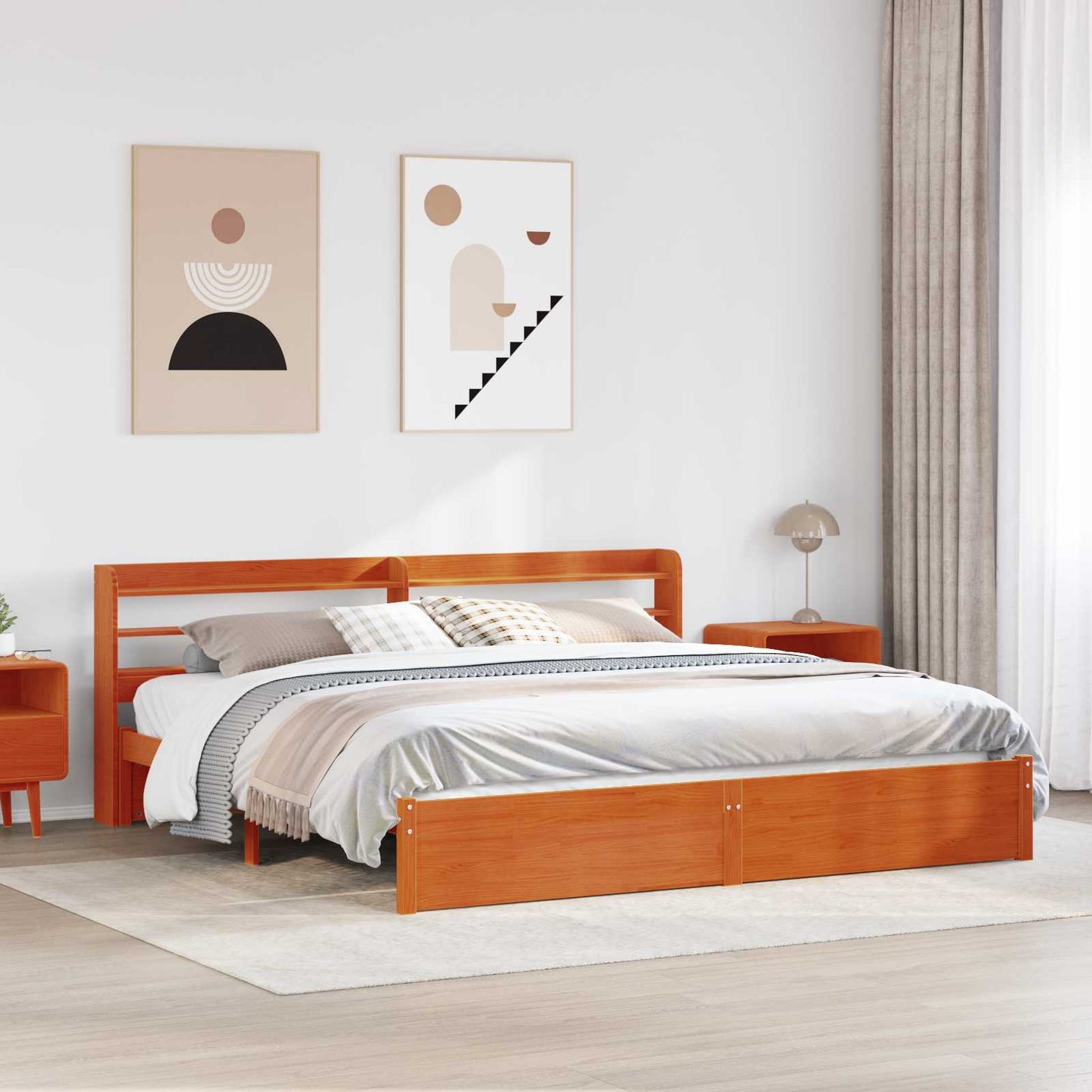 Ágykeret fejtámlával Faggyú barna 200 x 200 cm Tömör fenyőfa