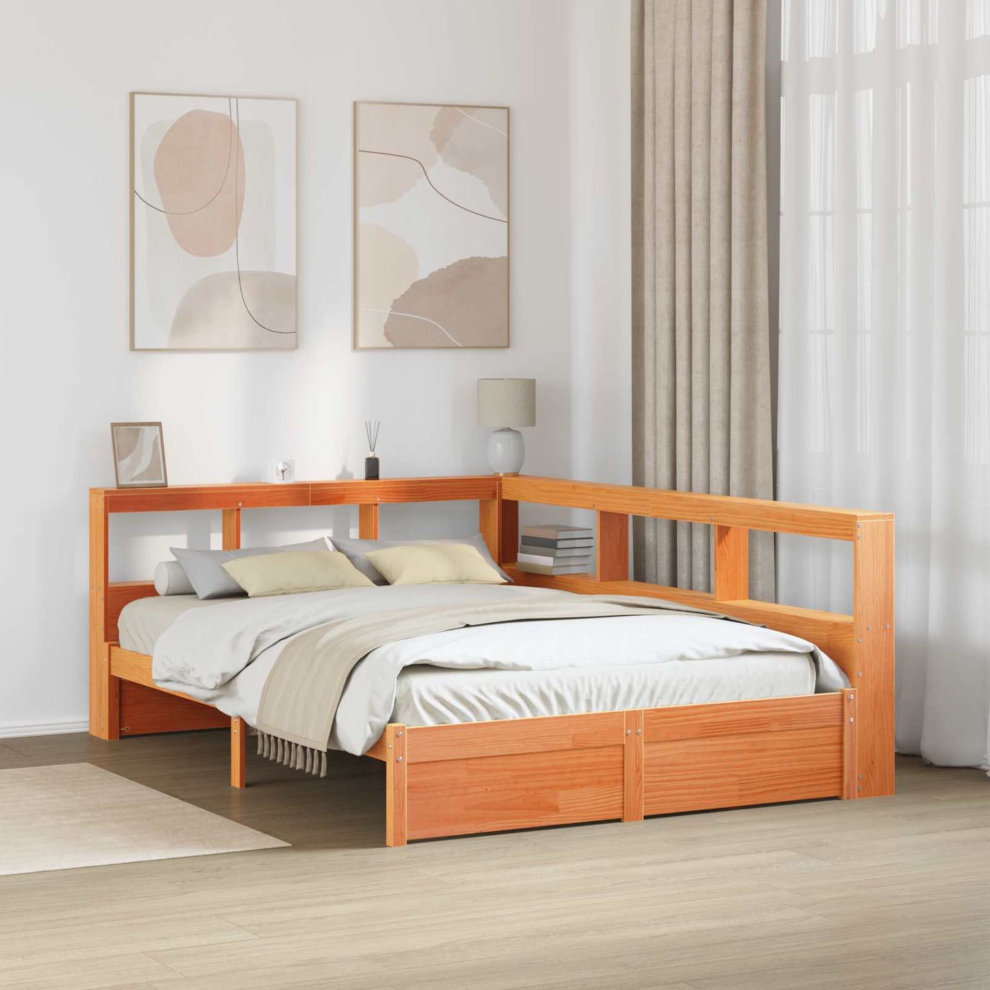 Könyvespolcos Ágy 2 pcs Faggyú barna 200 x 160 cm Tömör fenyőfa