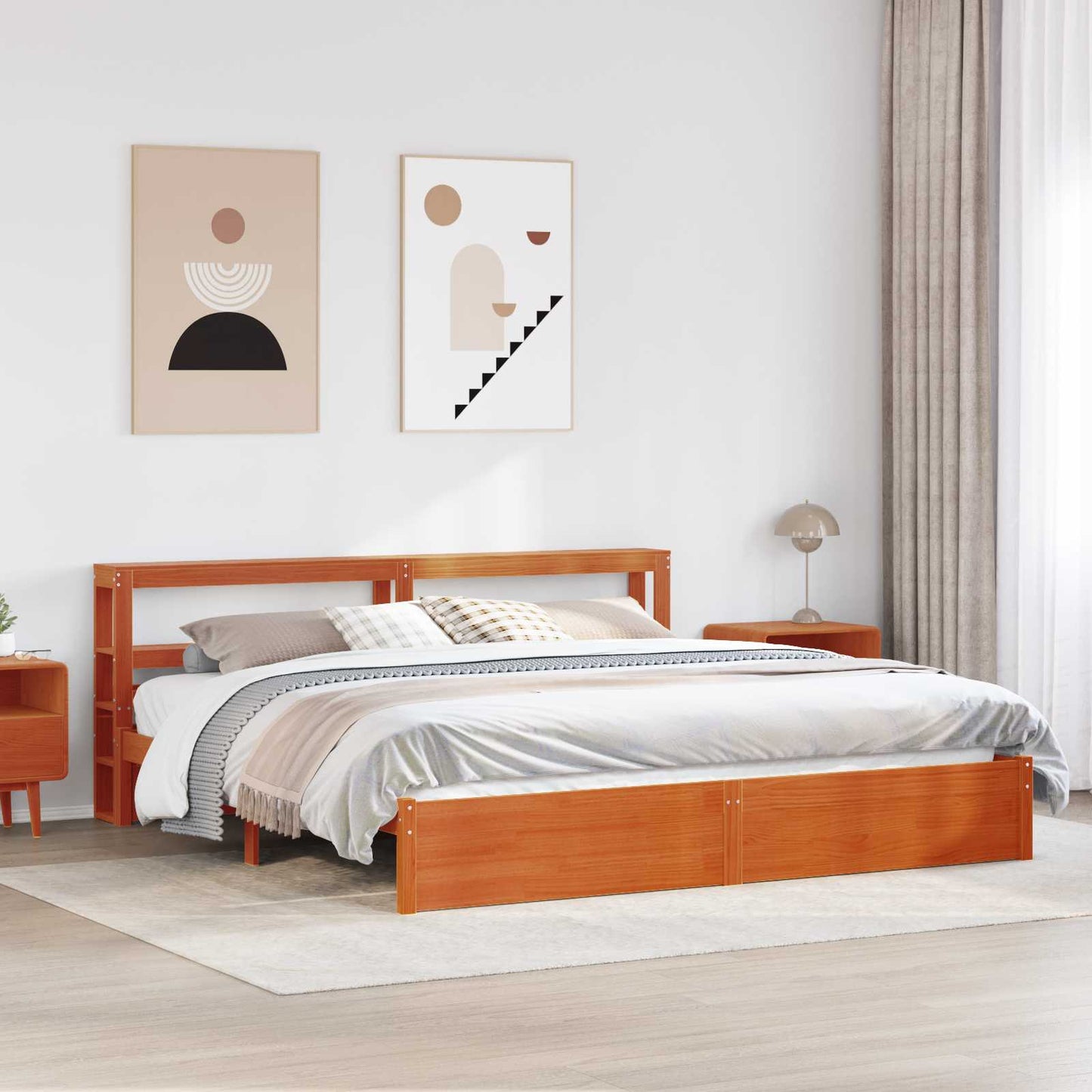 Ágykeret fejtámlával Faggyú barna 200 x 200 cm Tömör fenyőfa