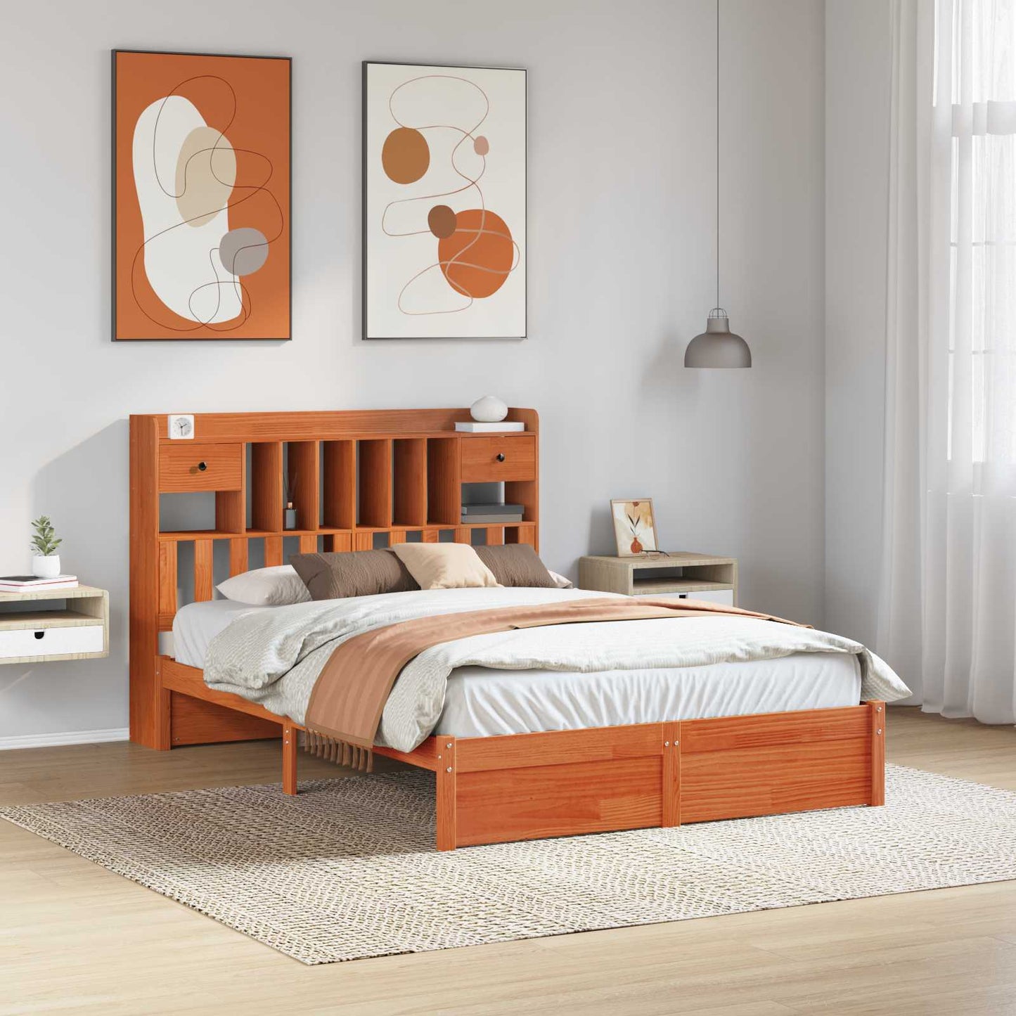 Könyvespolc Ágykeret Viaszbarna 200 x 150 cm Tömör fenyőfa