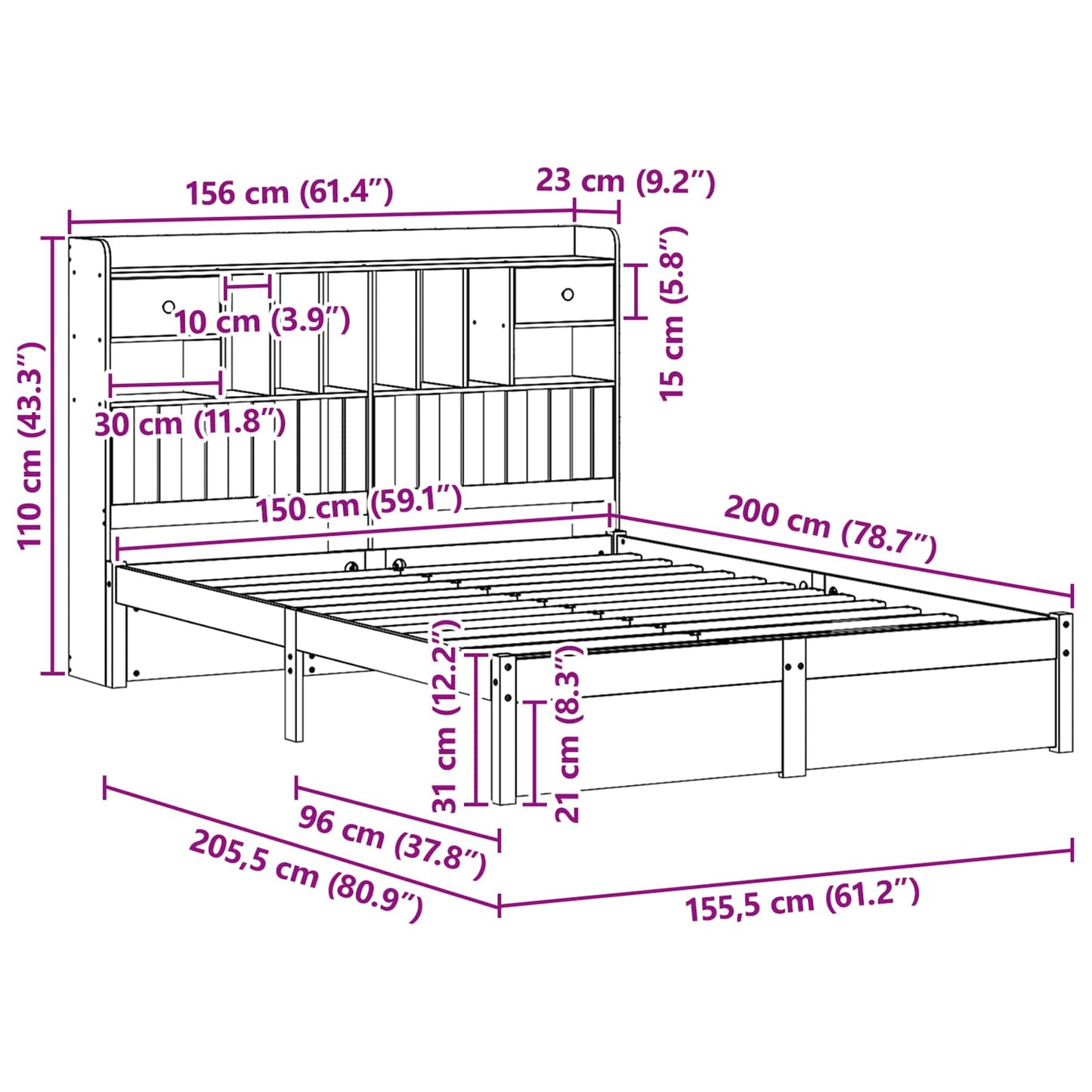 Könyvespolc Ágykeret Viaszbarna 200 x 150 cm Tömör fenyőfa