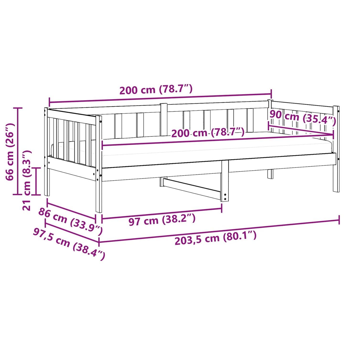 Nappali ágy matracmal Wax Barna és Fehér 90 x 200 cm