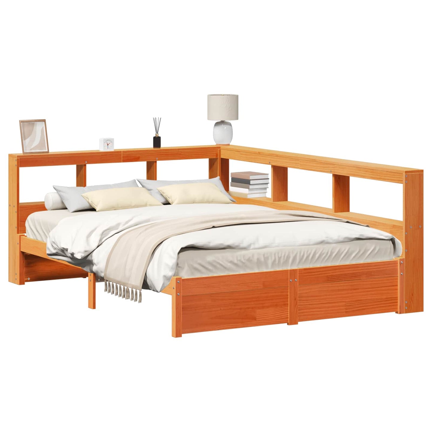 Könyvespolcos Ágy 2 pcs Faggyú barna 200 x 140 cm Tömör fenyőfa
