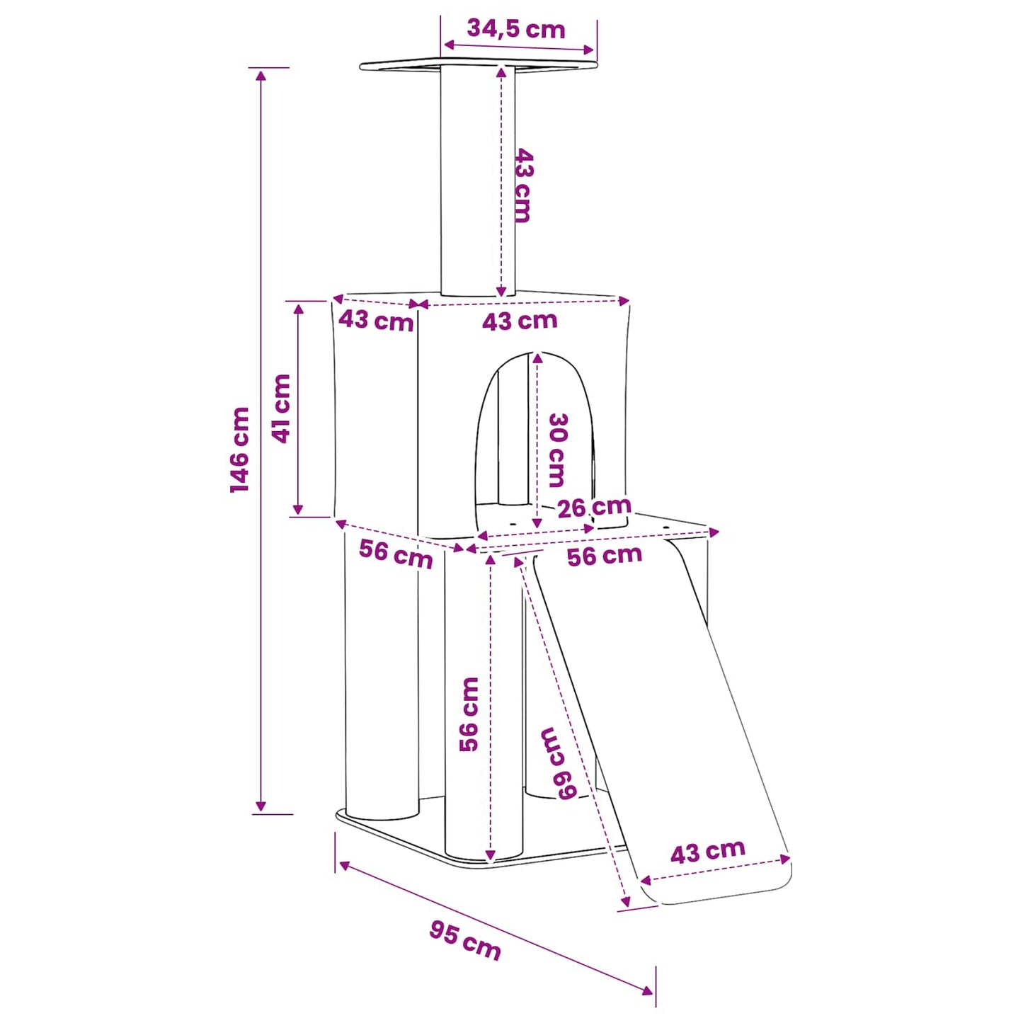 Macskafa kapálózó rudakkal Világosszürke 146 cm