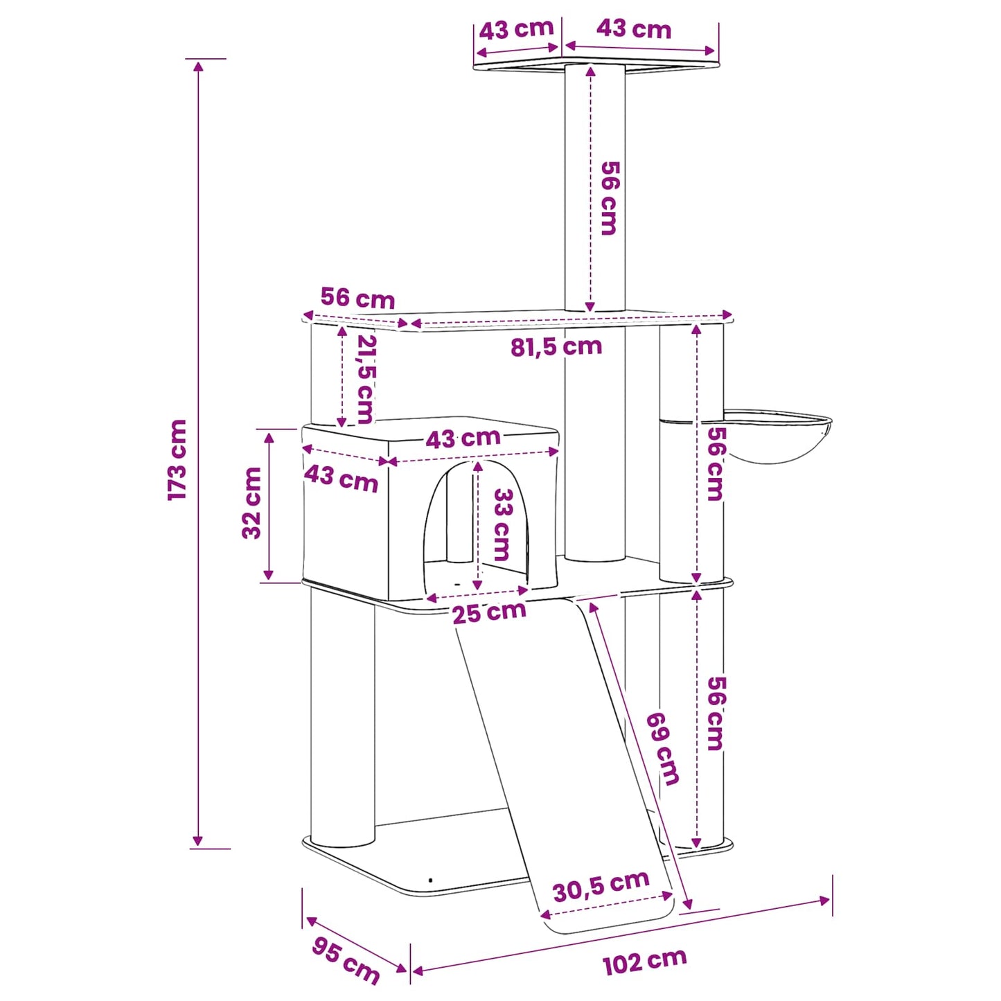 Macskafa kapálózó rudakkal Világosszürke 173 cm