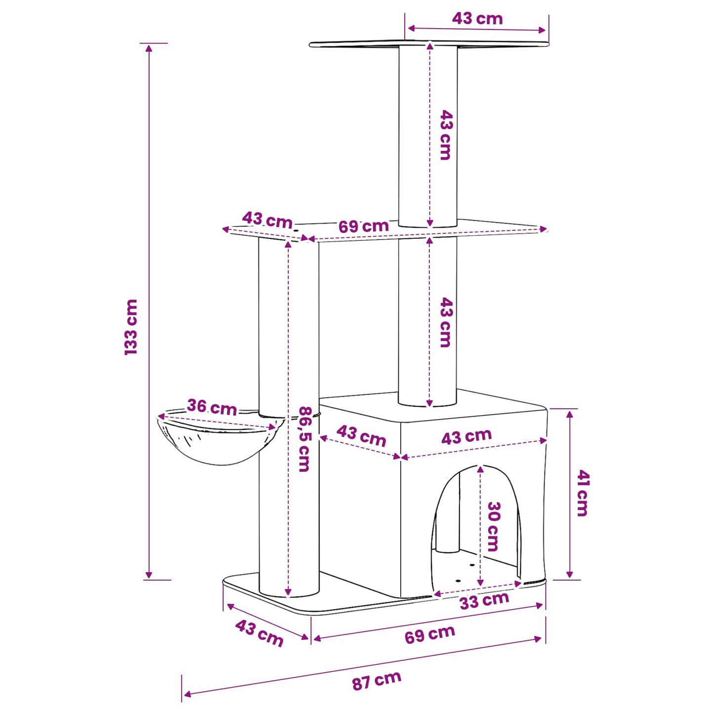 Macskafa kapálózó rudakkal Krémszínű 133 cm Mérnöki fa és plüss