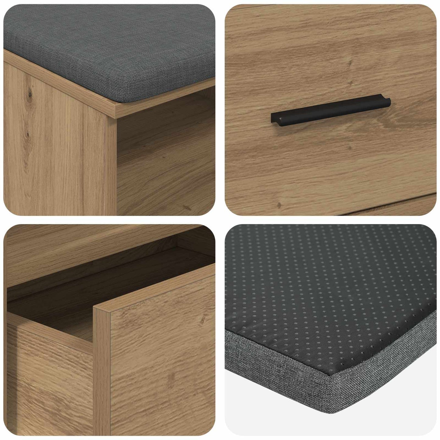 Cipőpad Párnával Kézműves Tölgy 100 x 38 x 46 cm Szerelt Fa
