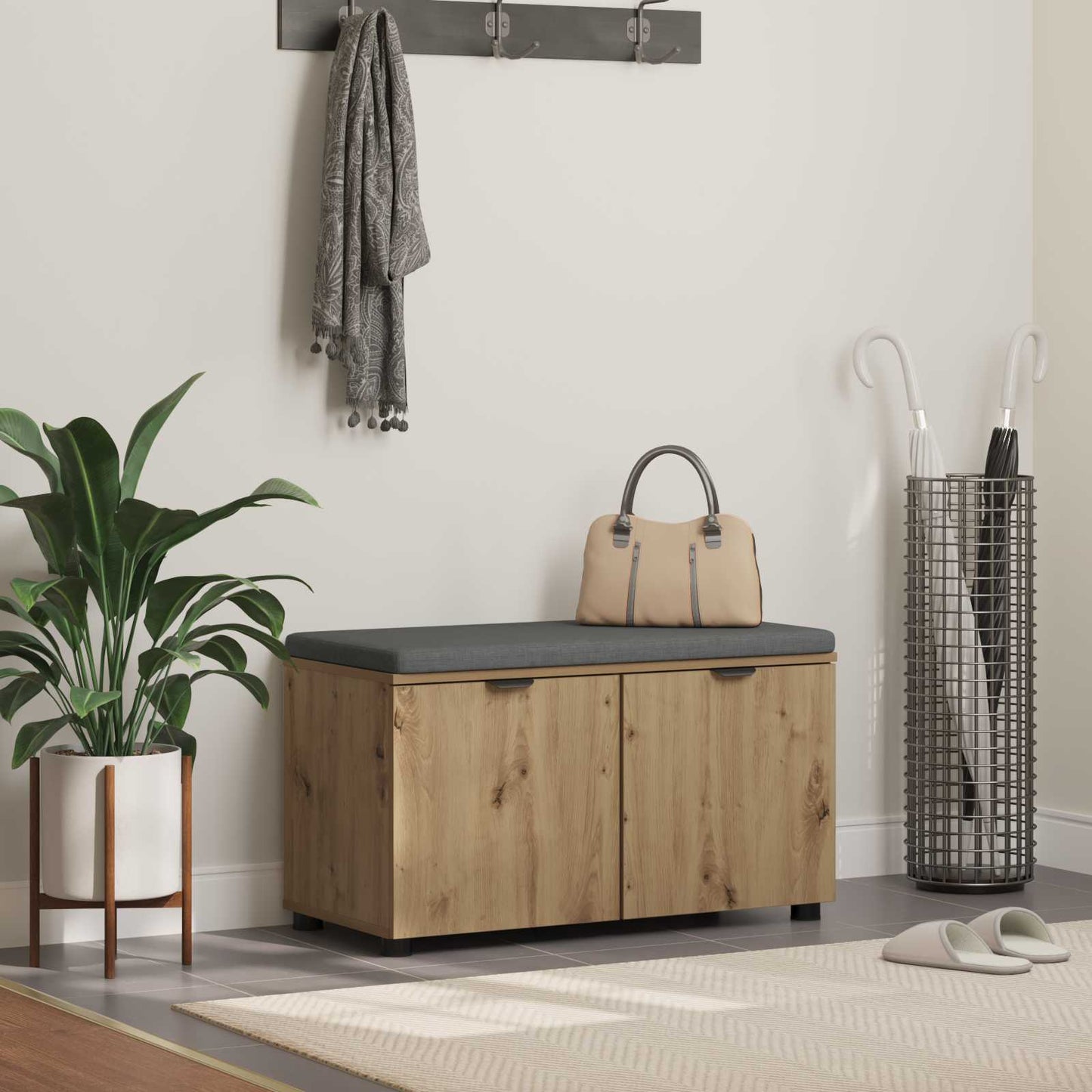 Cipőpad Párnával Kézműves Tölgy 80 x 38 x 46 cm Szerelt Fa